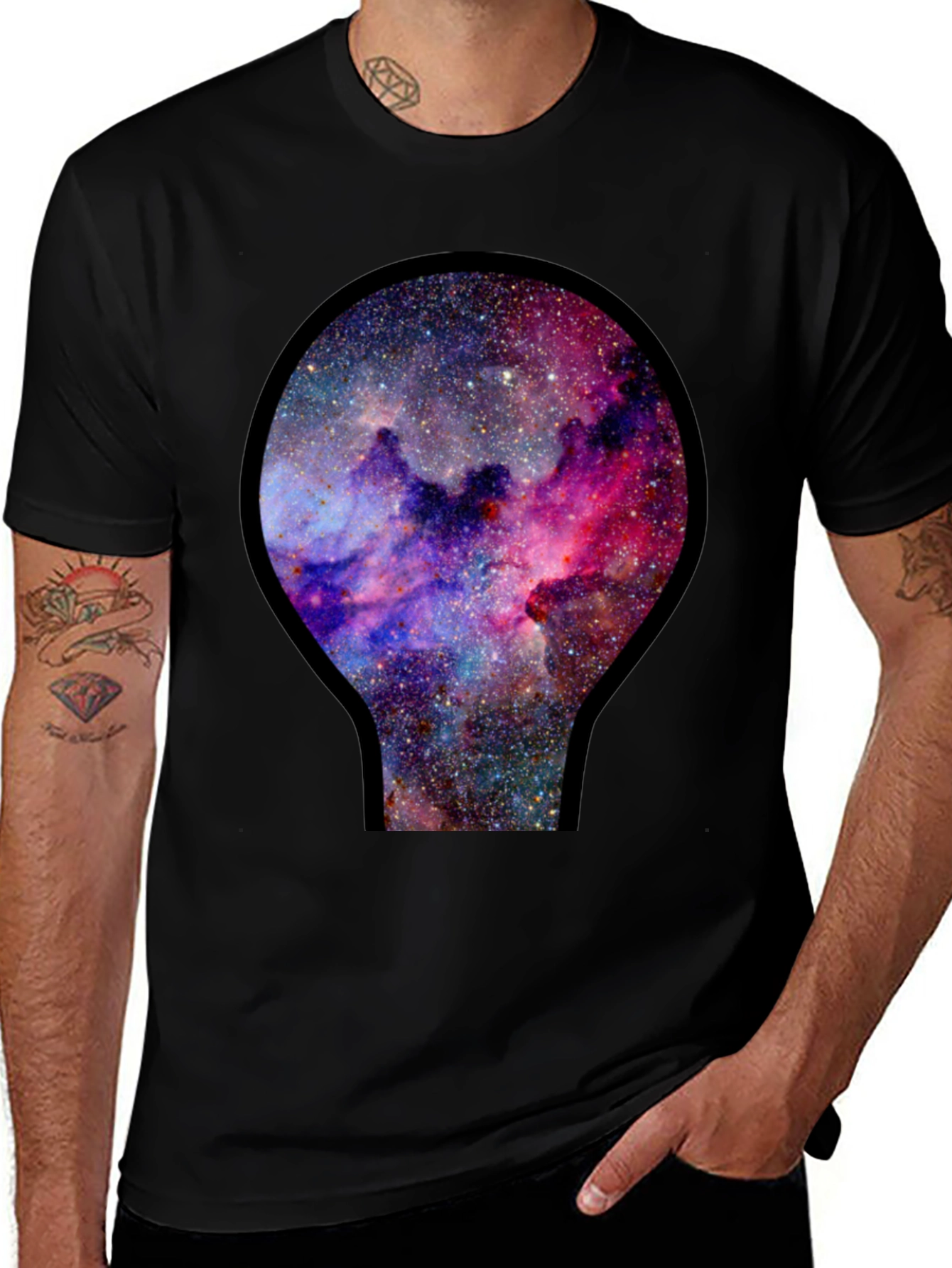 Black Galaxy Nebula Print Black T-Shirt main image