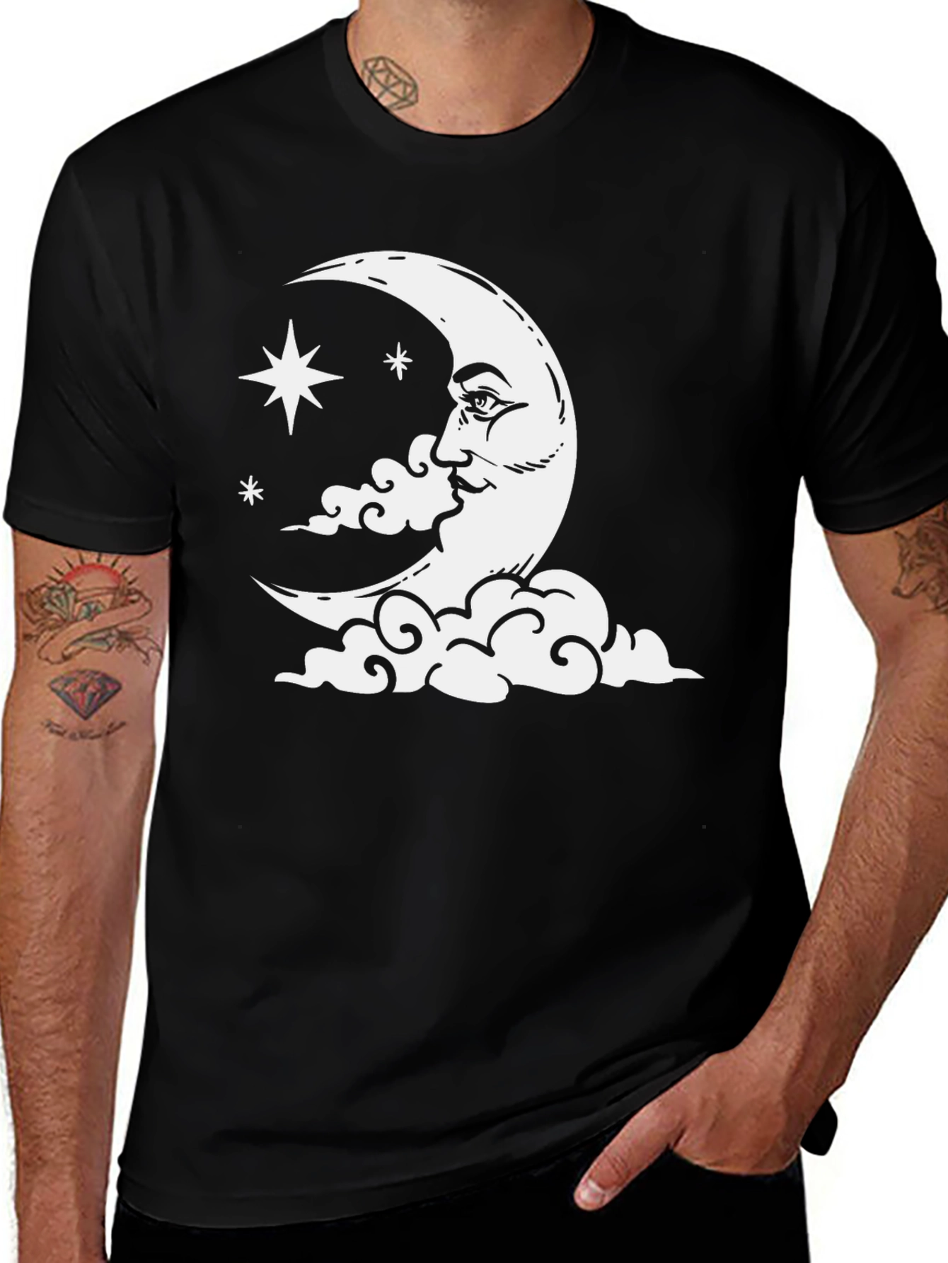 Variant 18 of Celestial Moon & Stars Graphic Tee - Black