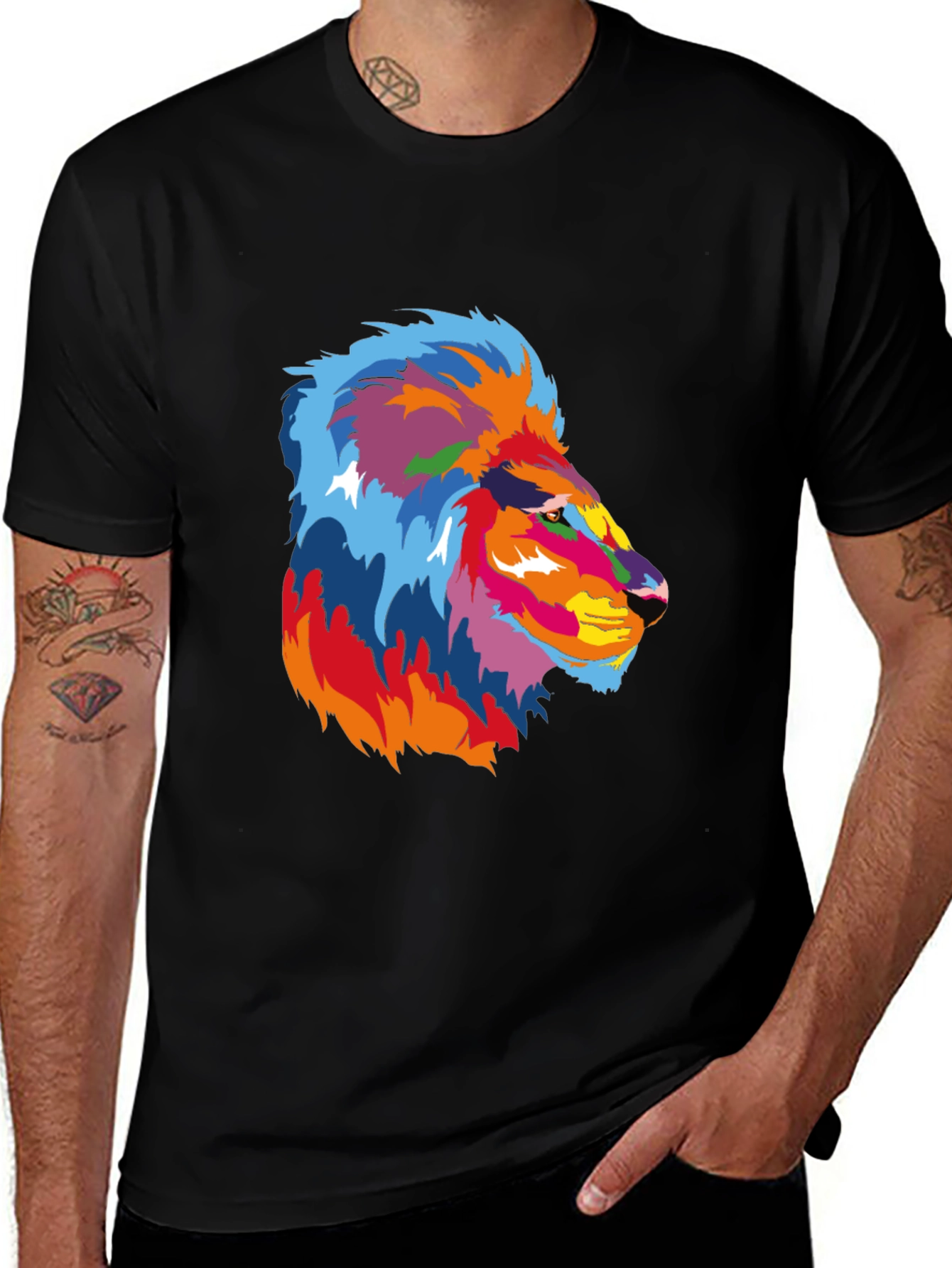 Variant 10 of Vibrant Lion Graphic Black T-Shirt