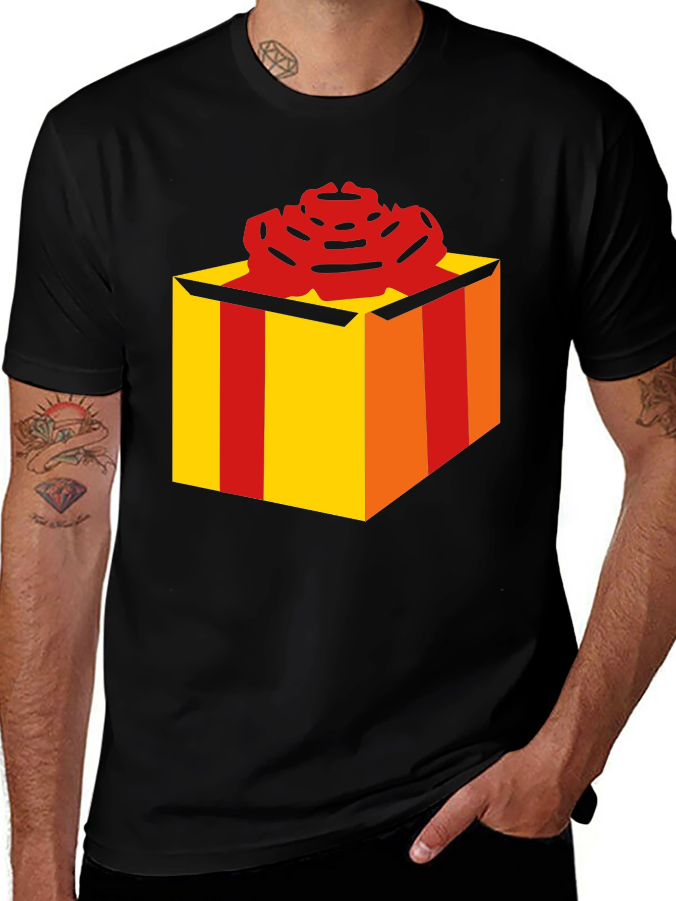 Variant 5 of Gift Box Graphic Tee - Festive & Fun Black T-Shirt