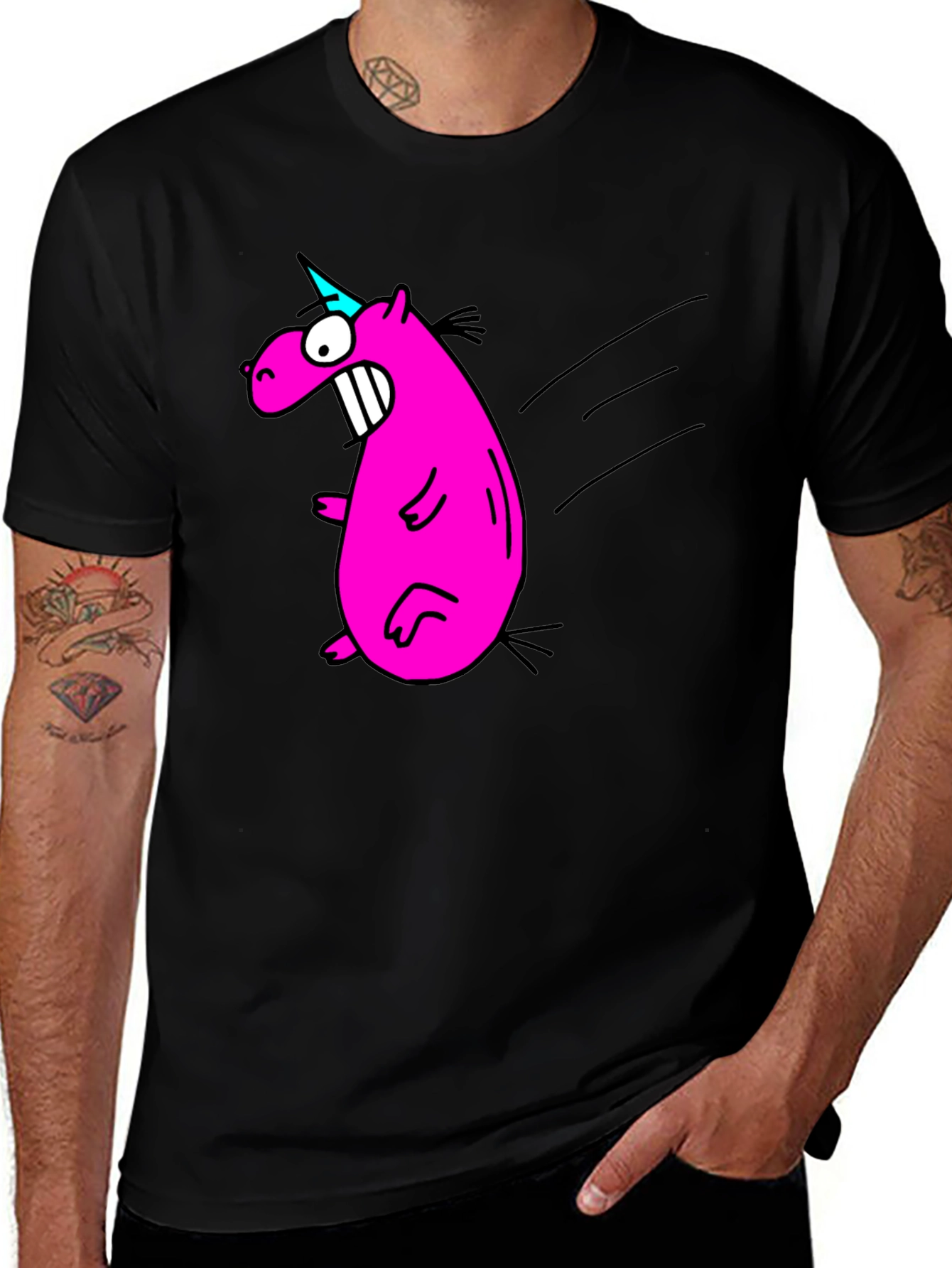 Variant 7 of Funny Pink Unicorn Black T-Shirt
