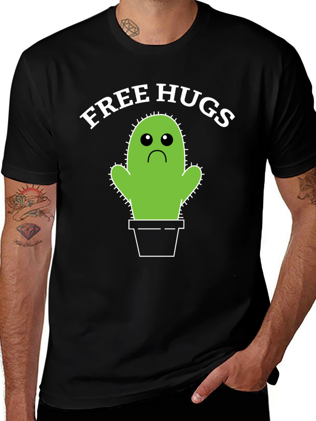 Black Free Hugs Cactus T-Shirt main image