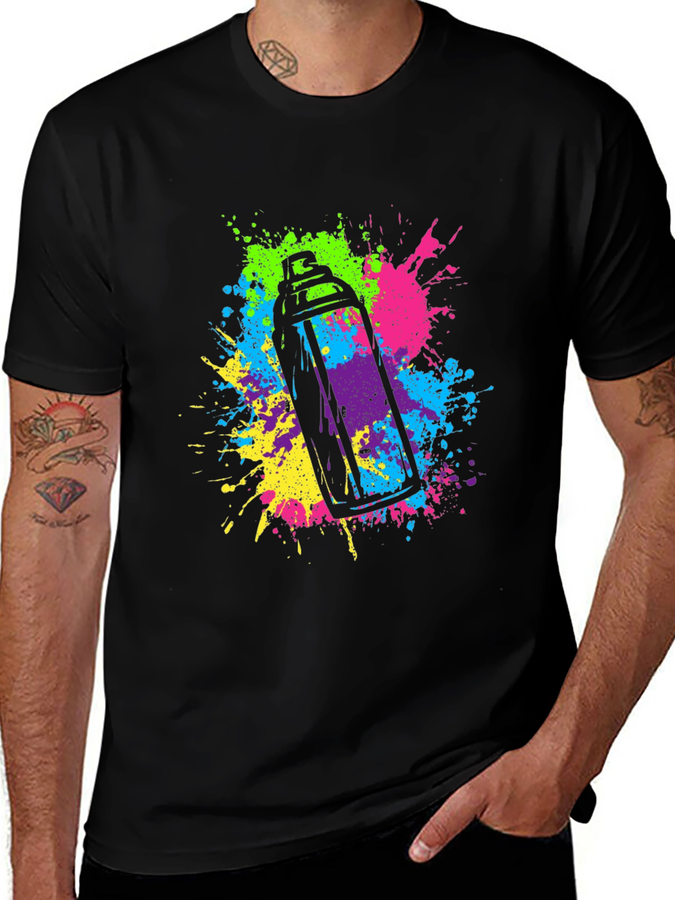 Black Colorful Spray Paint Graphic T-Shirt main image
