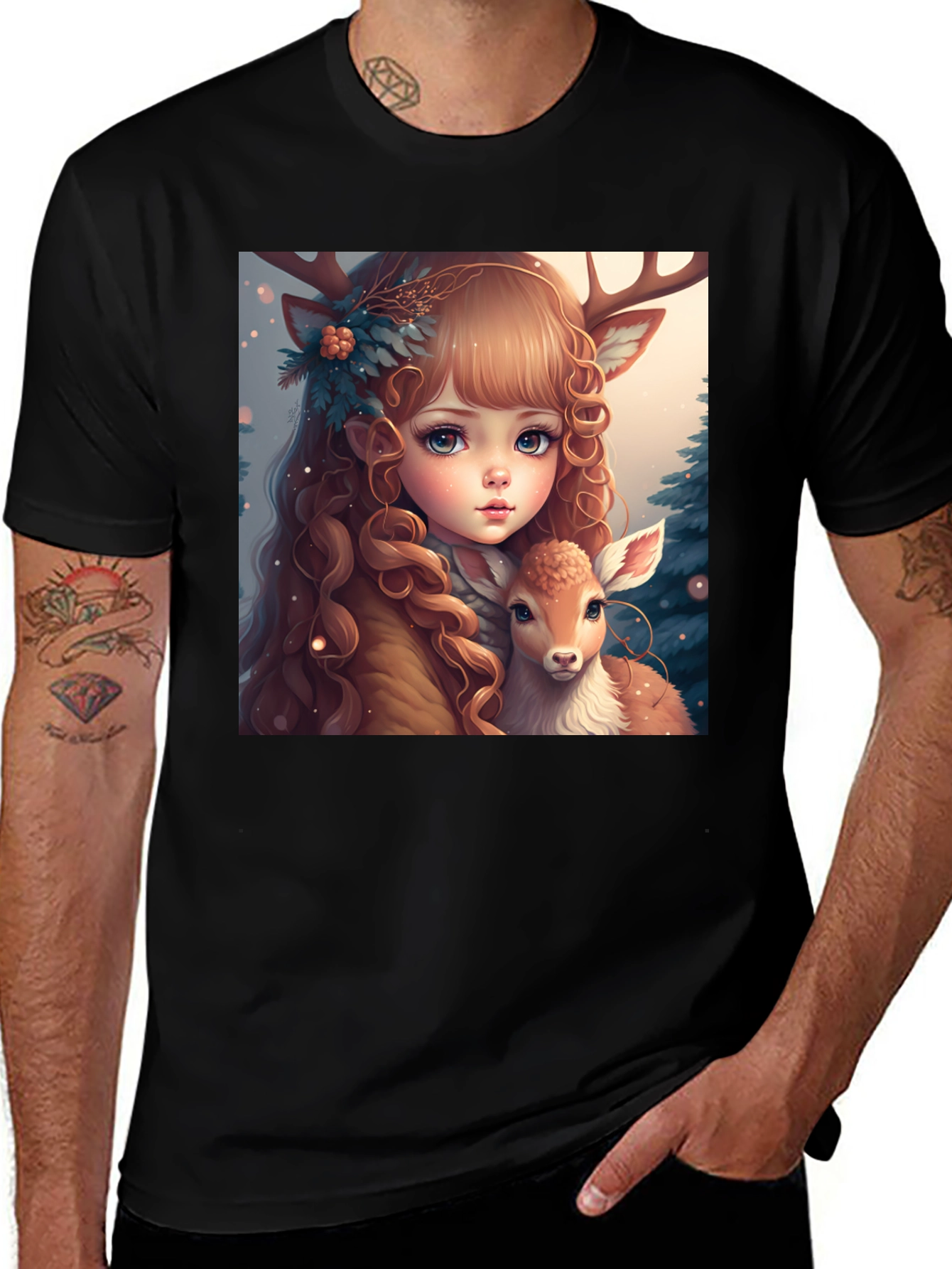 Variant 13 of Deer Girl Graphic Tee - Whimsical Comfort