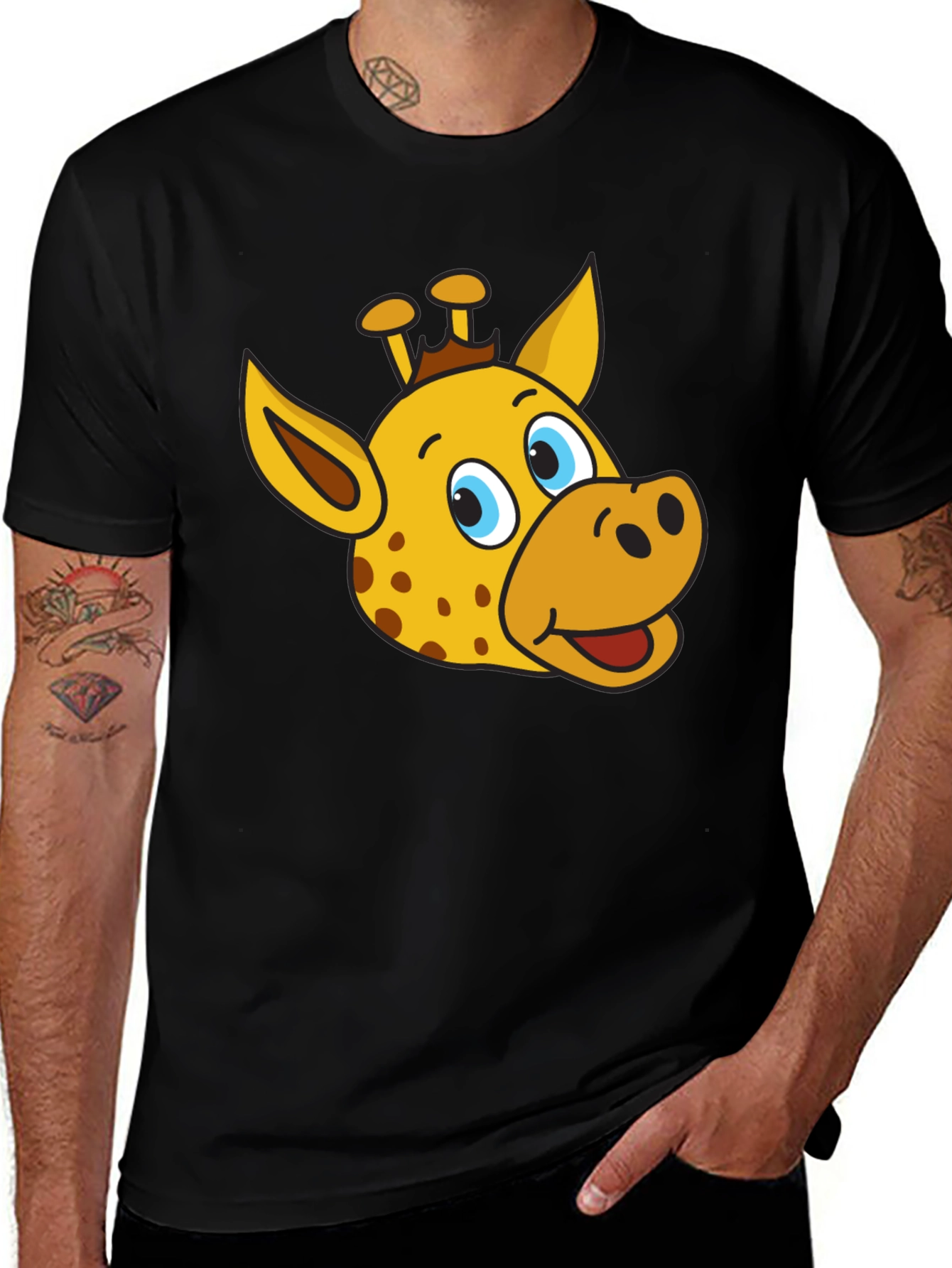 Variant 6 of Giraffe Cartoon Graphic Tee - Black T-Shirt