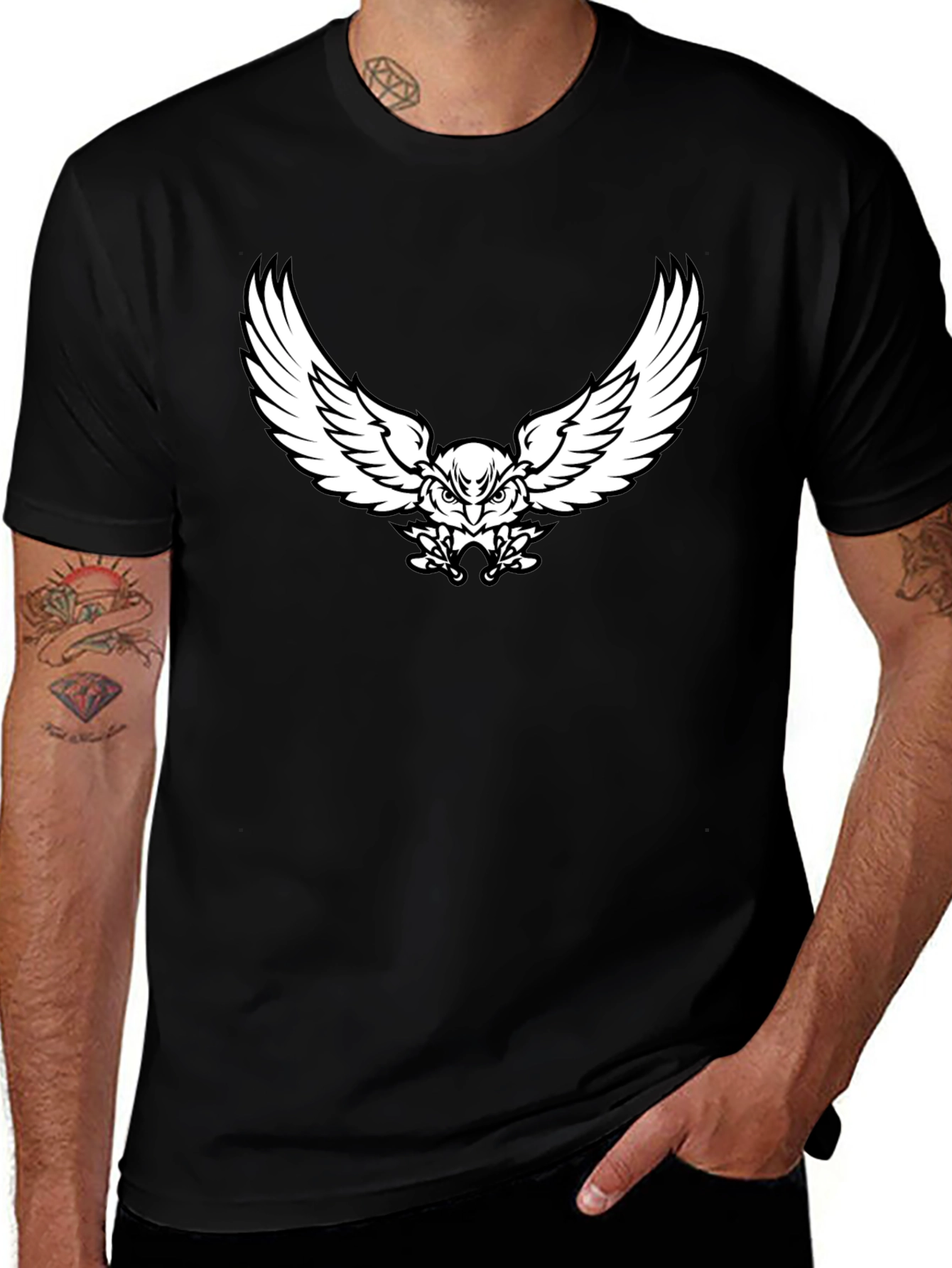 Variant 15 of Owl Wings Graphic Print Black T-Shirt