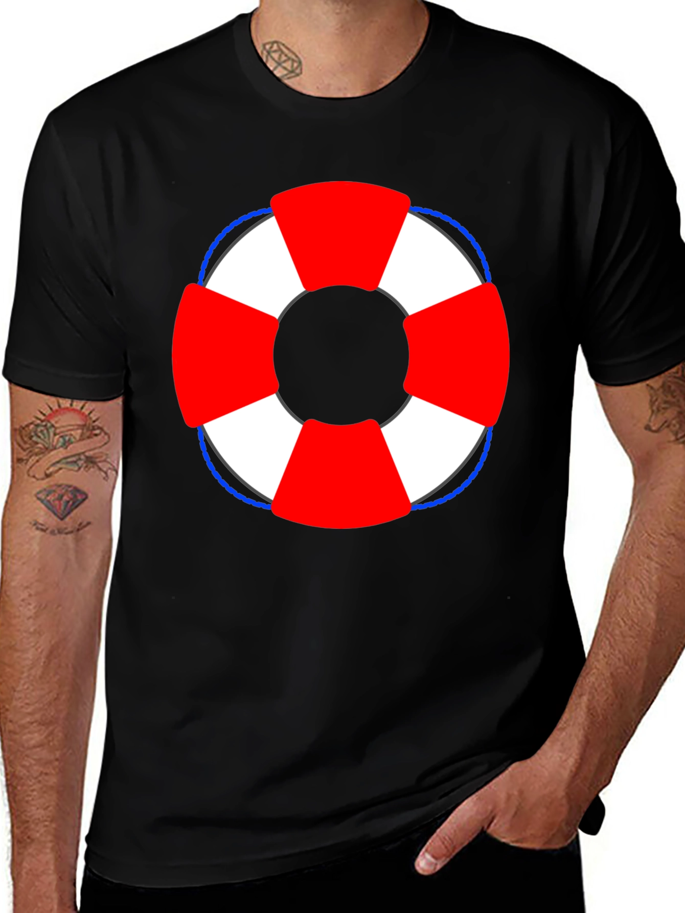 Variant 6 of Life Saver Ring Graphic Black T-Shirt