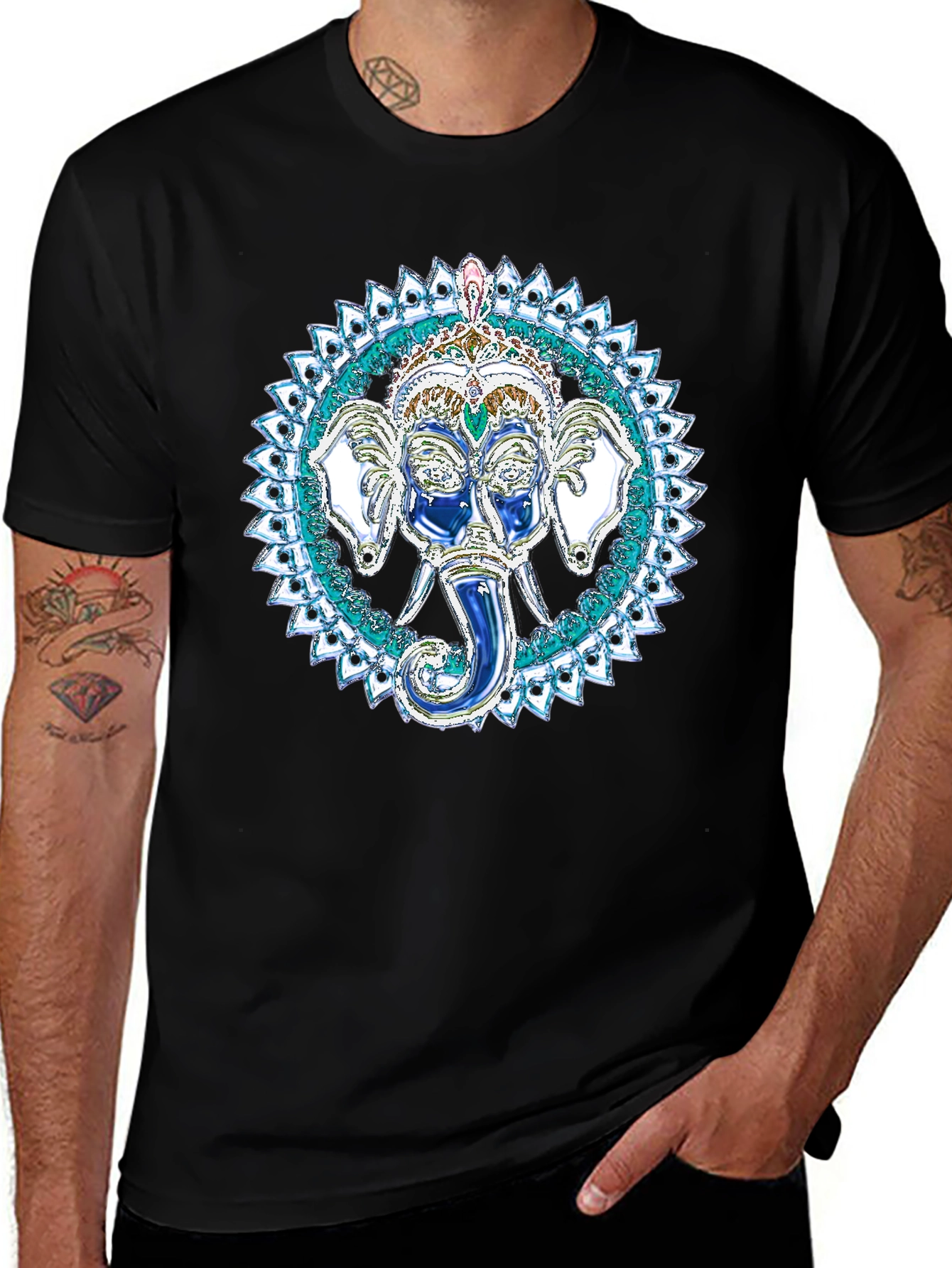 Variant 5 of Ganesh Mandala Graphic Tee - Black