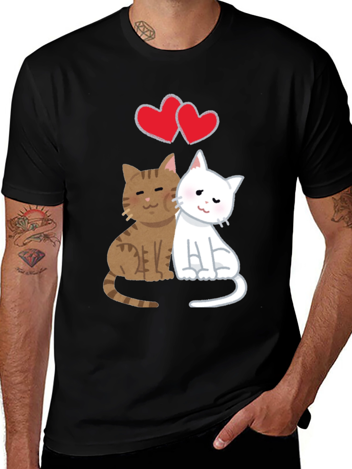 Variant 24 of Cats in Love Graphic Tee - Black Cotton T-Shirt