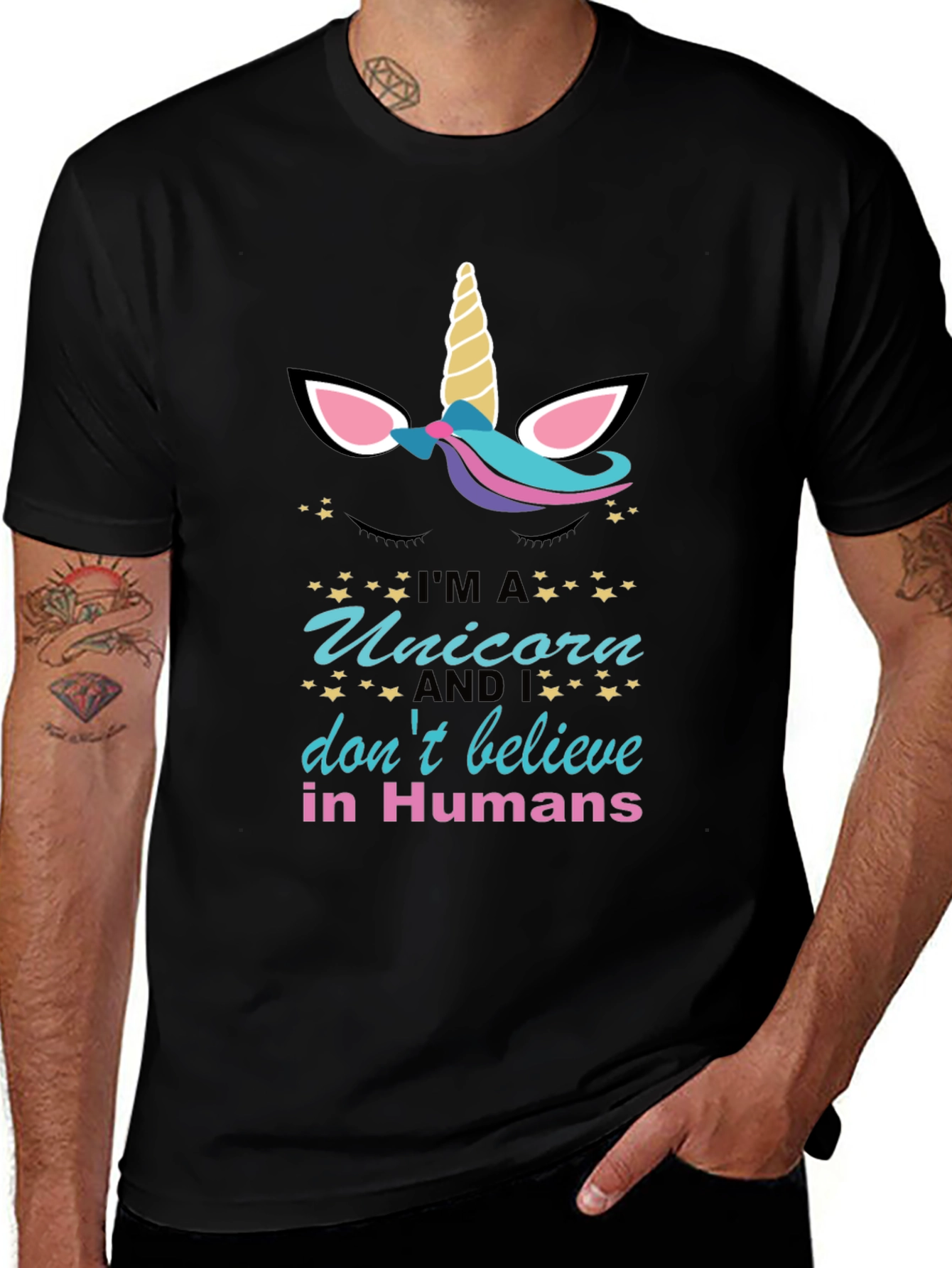 Variant 25 of Unicorn Graphic T-Shirt: I Don't Believe in Humans