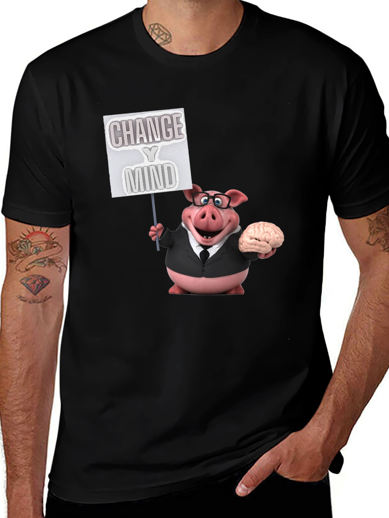 Variant 25 of Change Your Mind Pig T-Shirt - Brainy Humor Tee