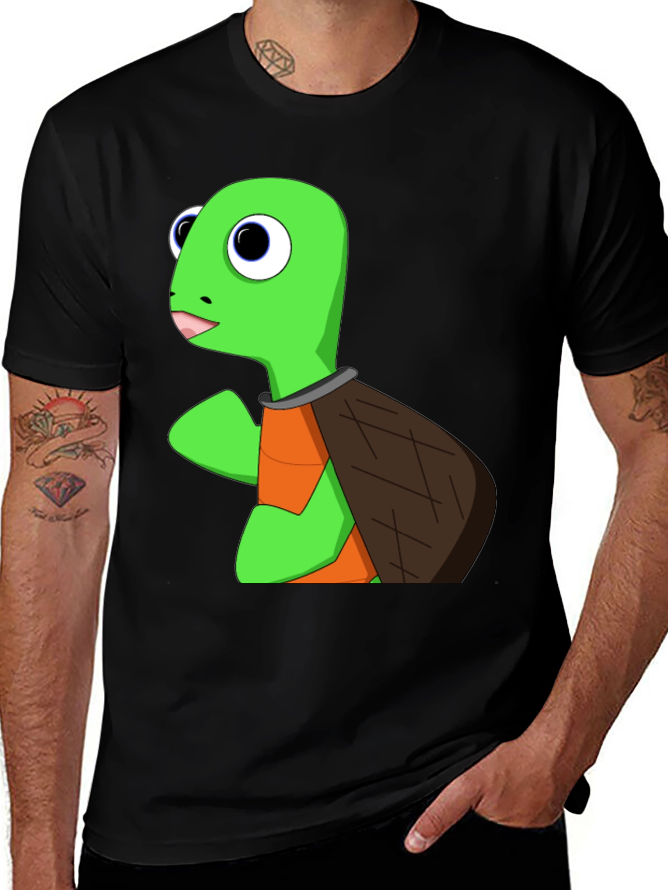 Variant 29 of Cartoon Turtle Graphic T-Shirt - Black