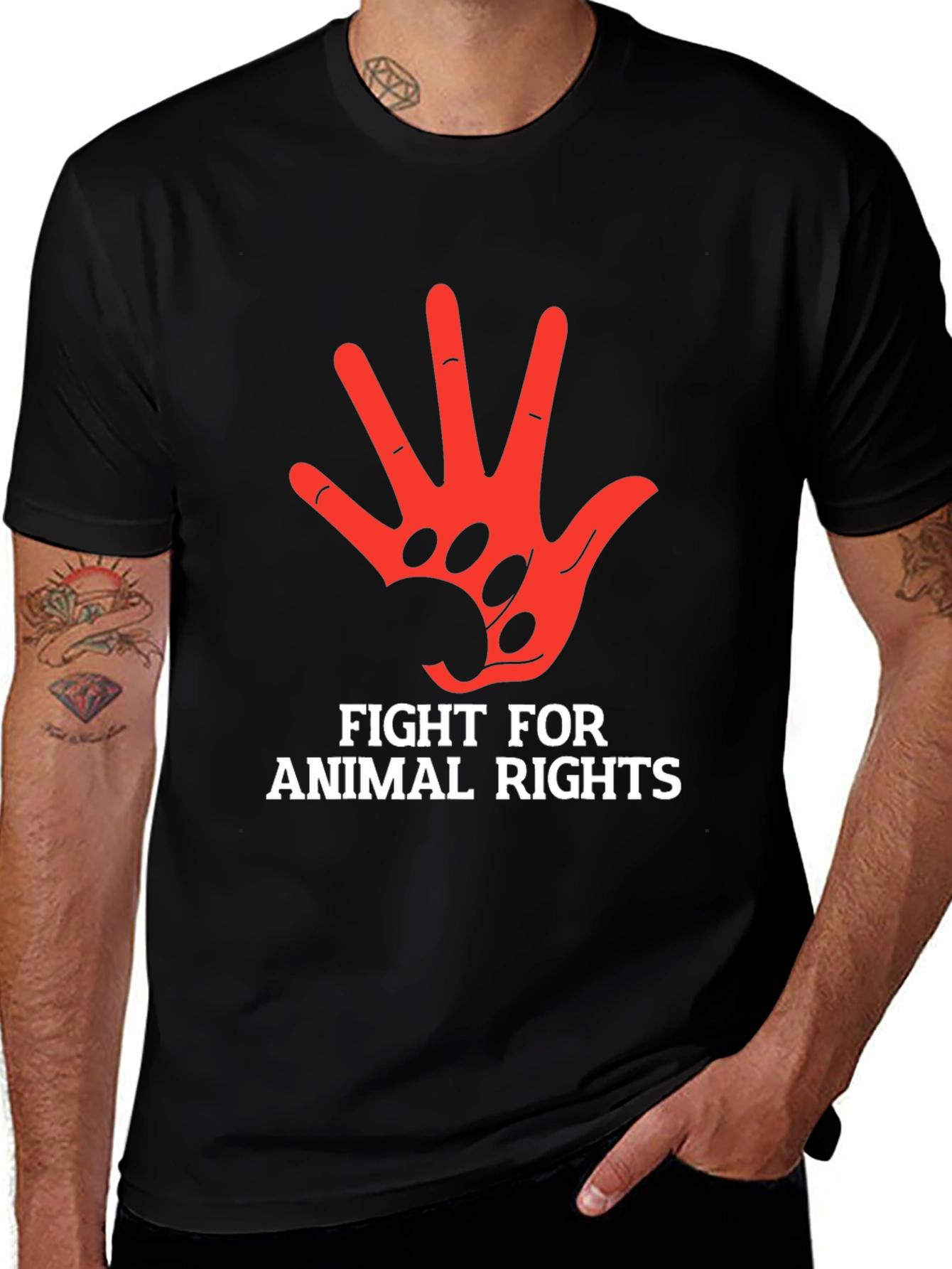 Variant 26 of Animal Rights Tee - Black Cotton Activist Shirt