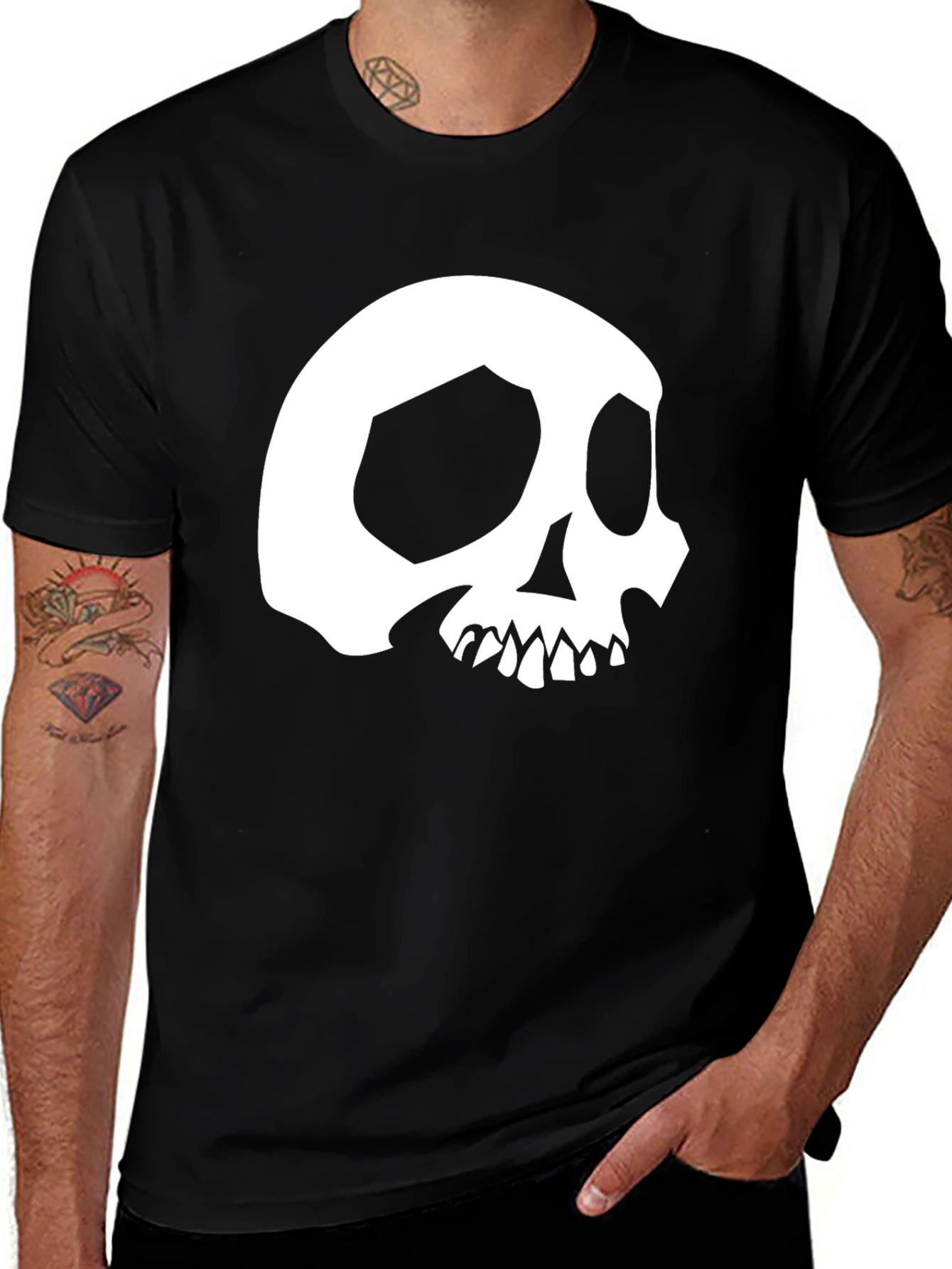 Variant 8 of Skull Graphic Tee - Black Cotton Short Sleeve