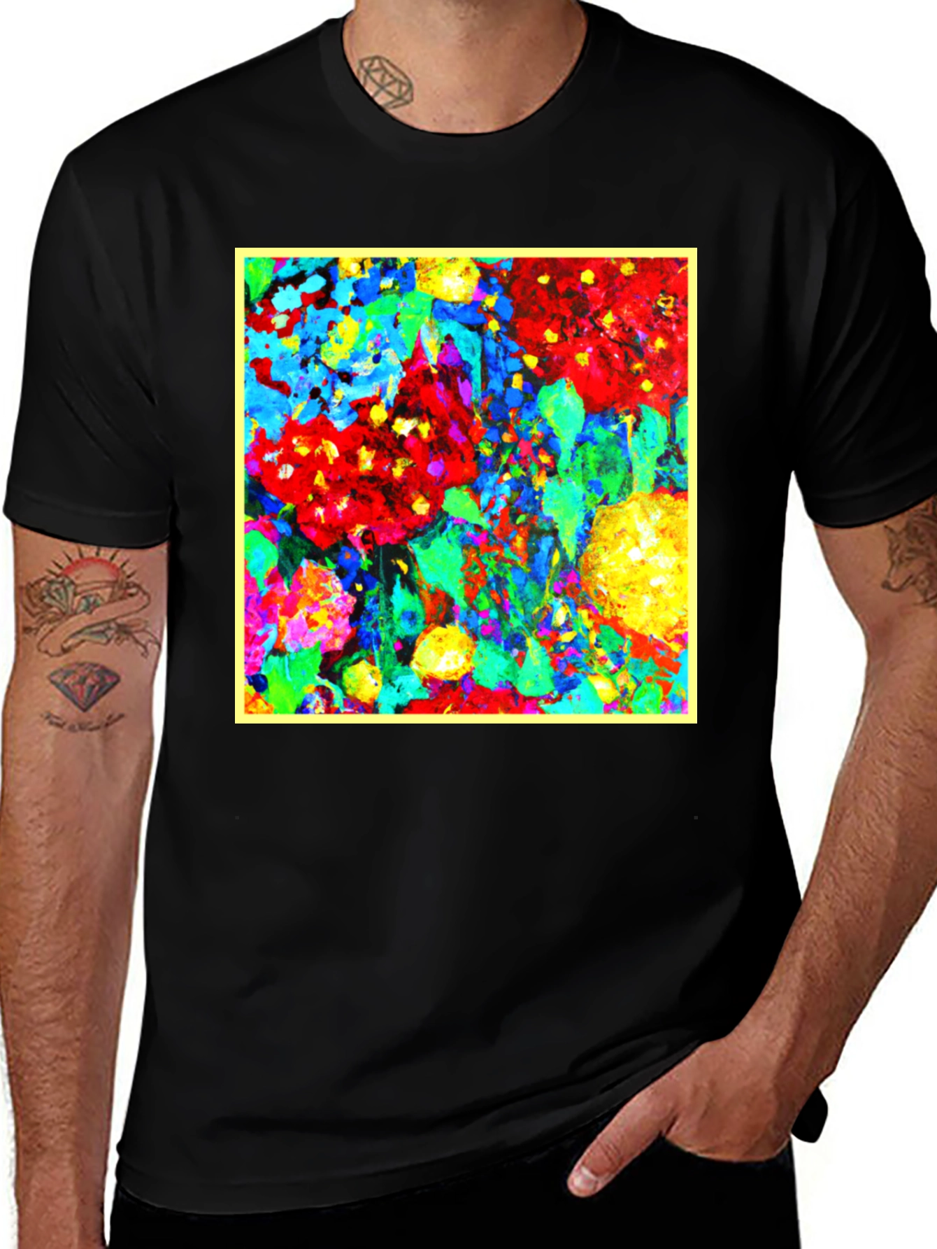 Variant 15 of Bold Abstract Floral Art Black T-Shirt