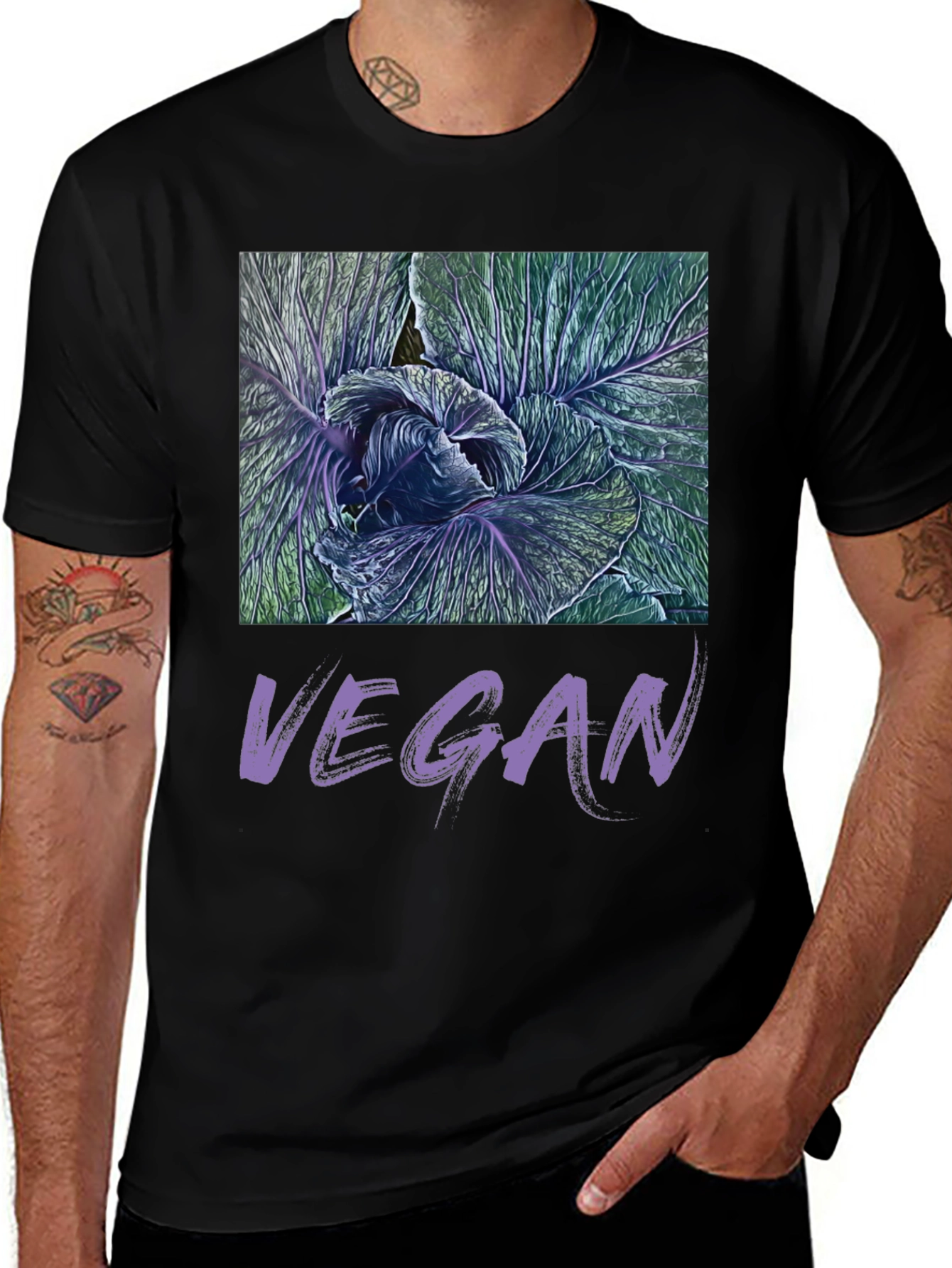 Variant 10 of Vegan Cabbage Graphic Tee - Black