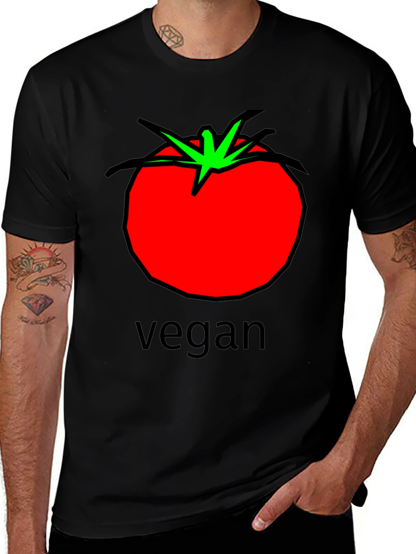 Variant 11 of Vegan Tomato Graphic Tee - Unisex Black T-Shirt