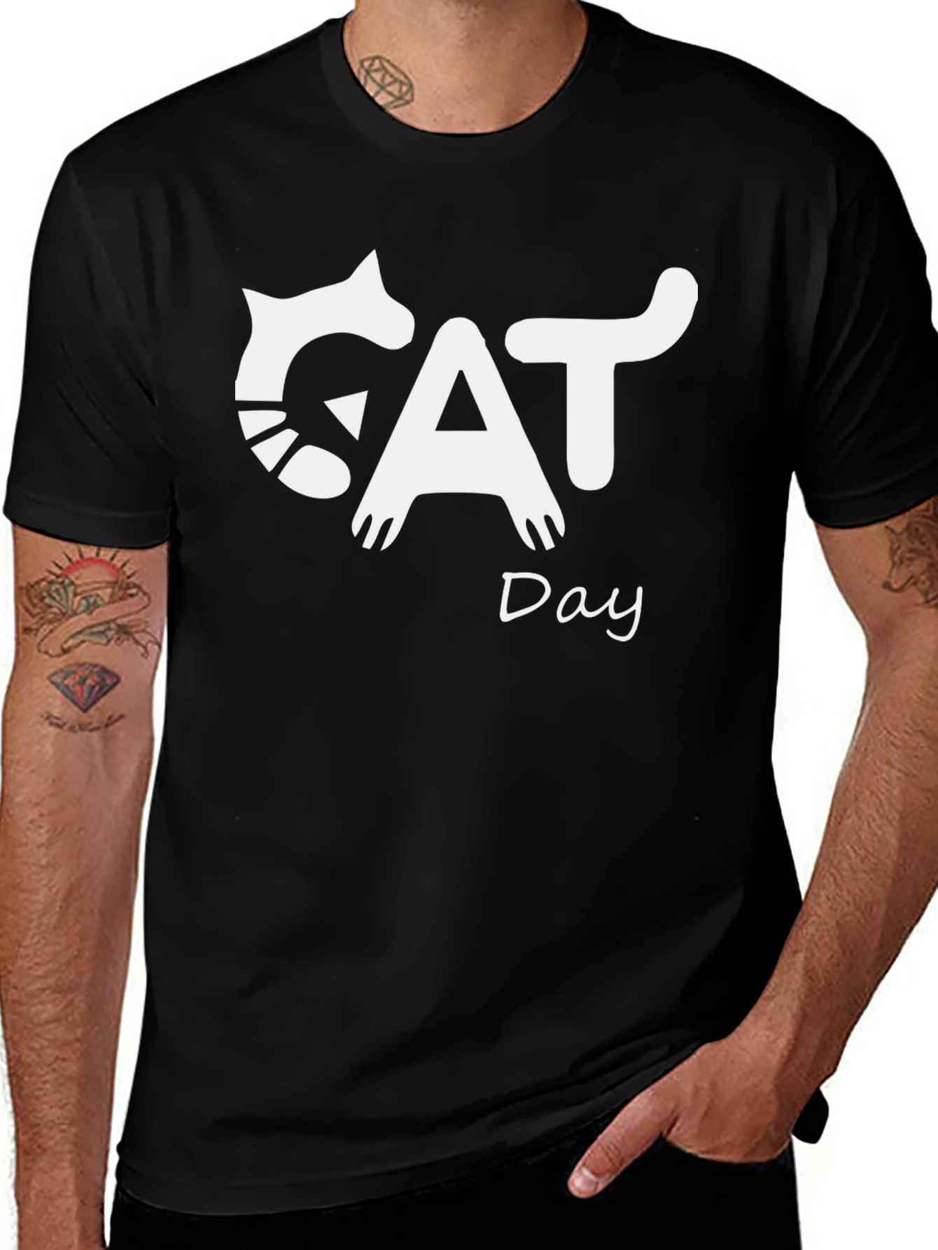 Variant 10 of Cat Day Black T-Shirt