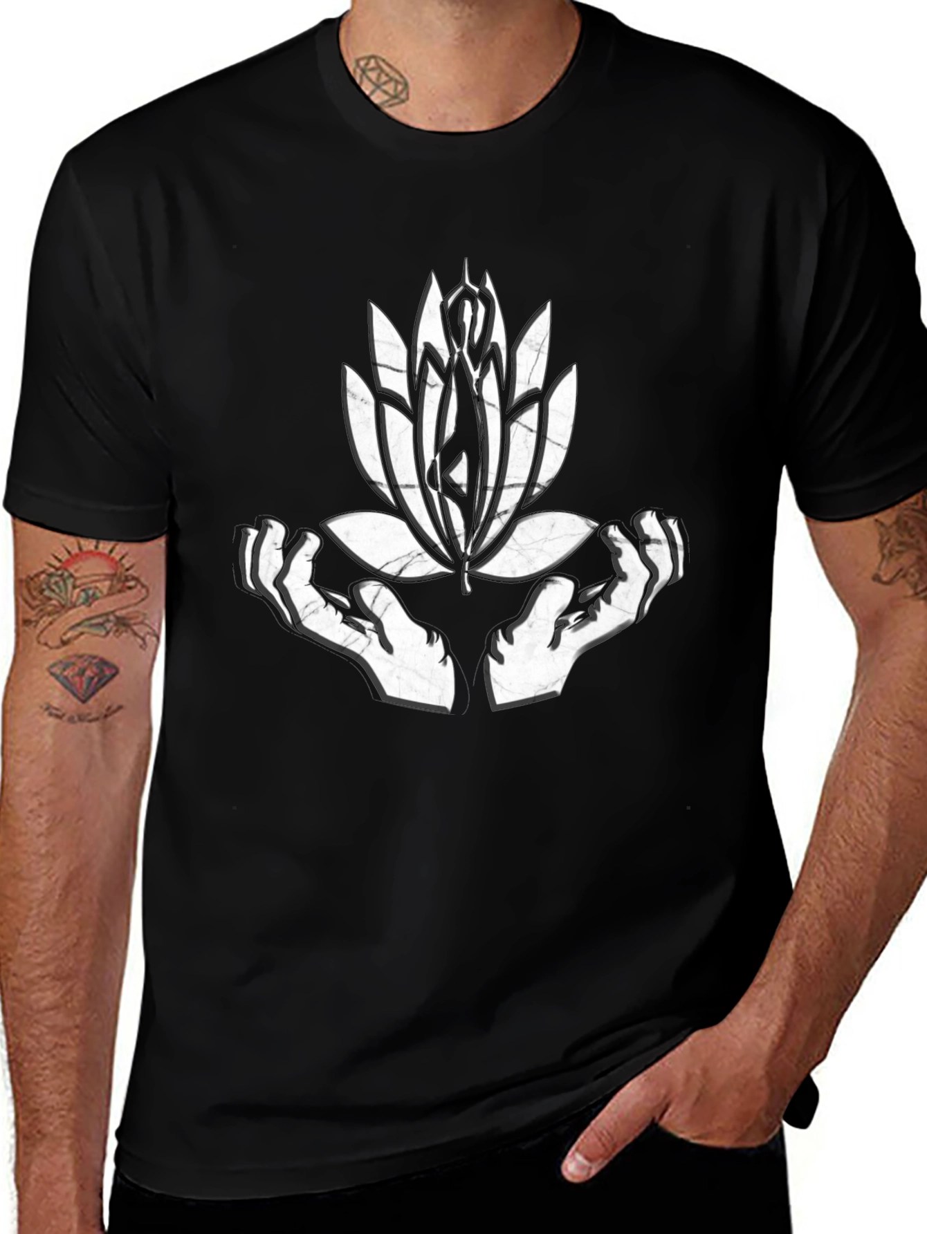 Lotus Hands Graphic Tee - Zen Style