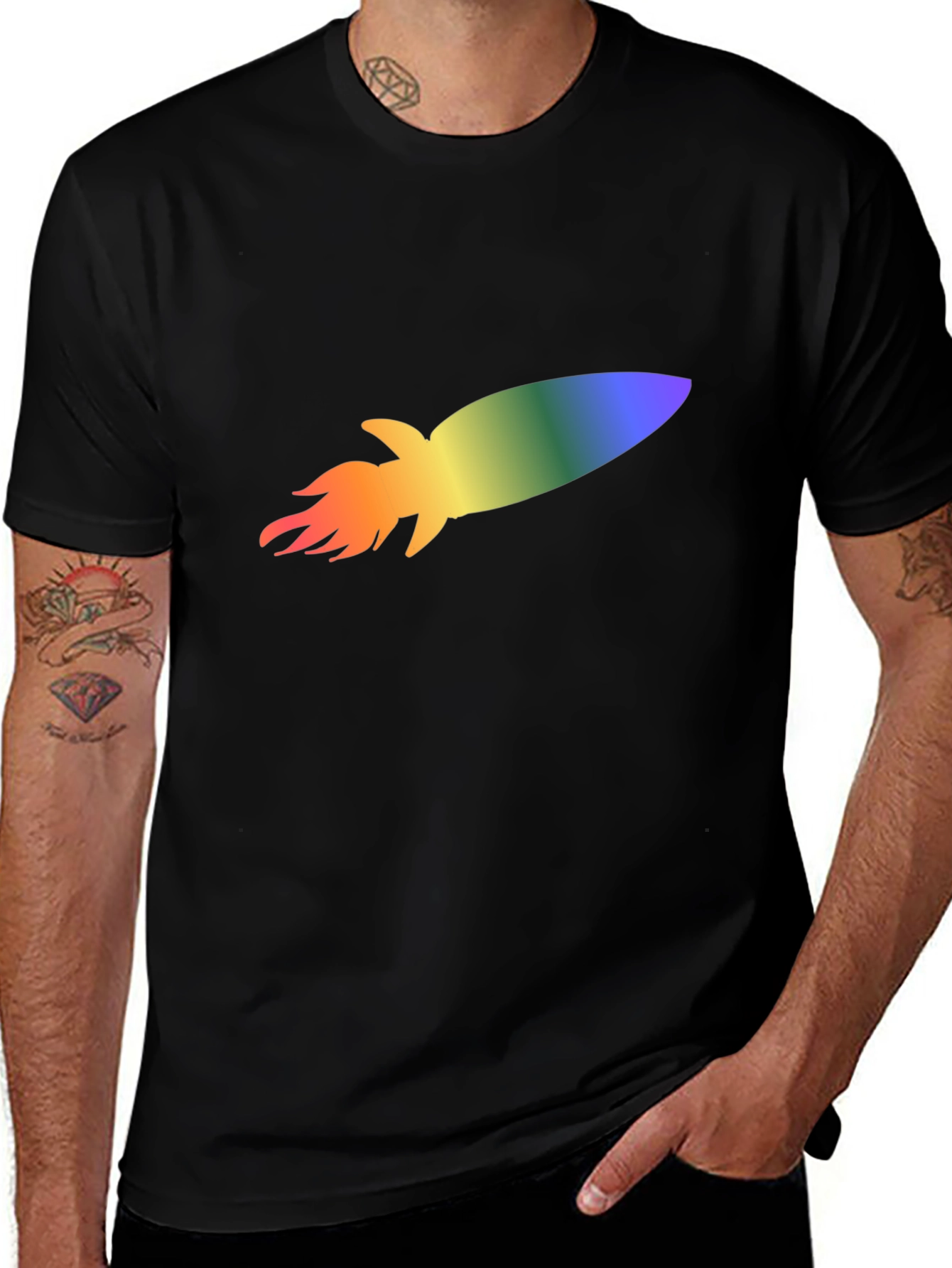 Variant 7 of Rainbow Rocket Black T-Shirt