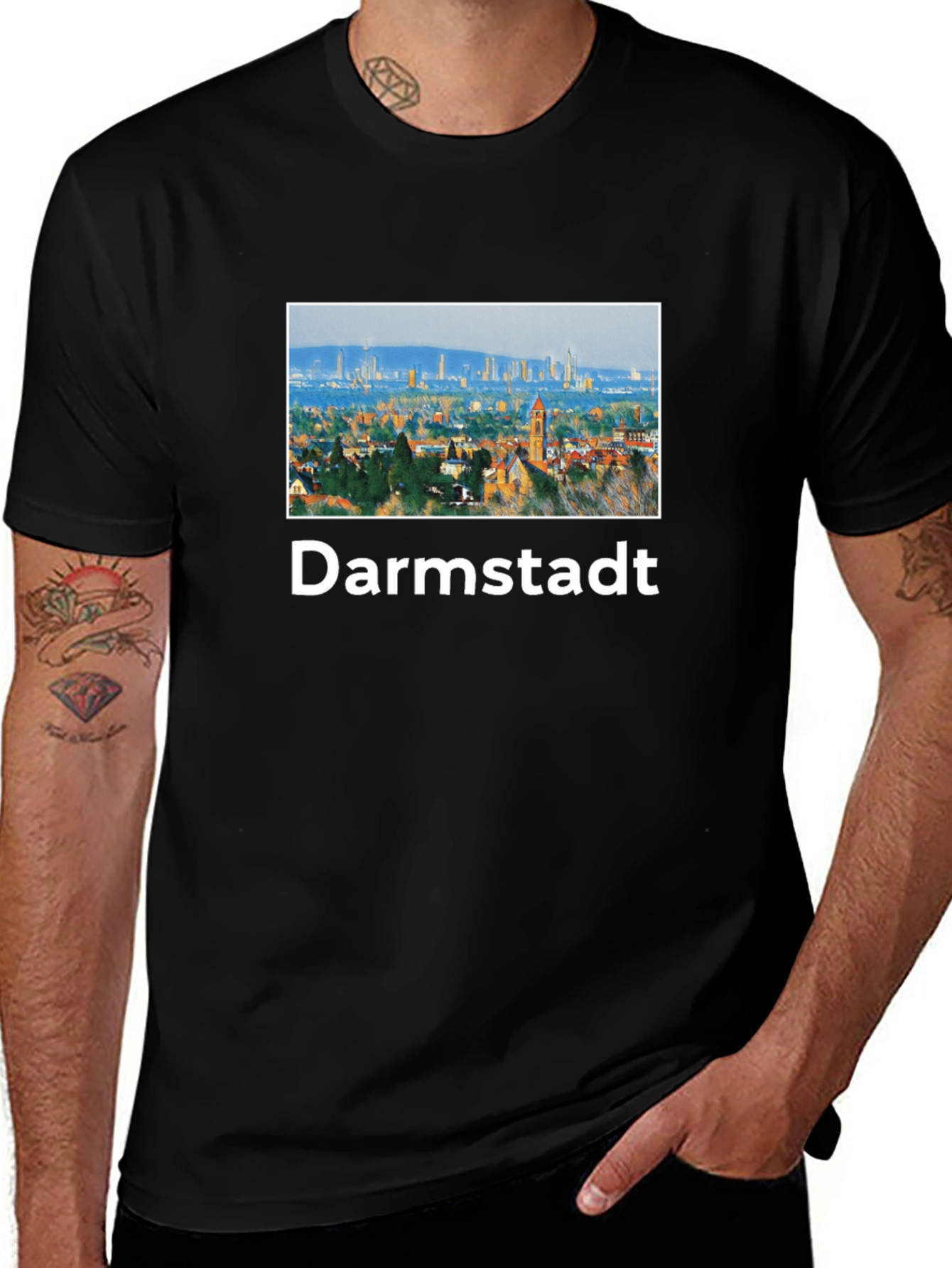 Variant 29 of Darmstadt Cityscape Graphic Tee - Black