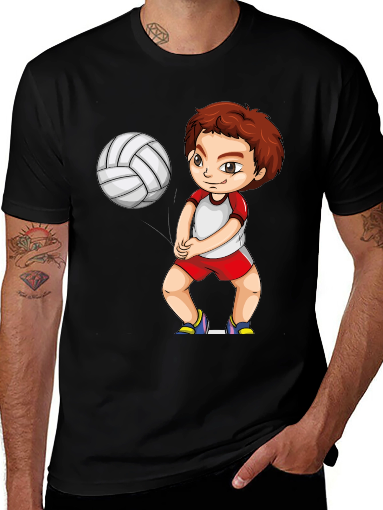Variant 11 of Volleyball Boy Graphic Black T-Shirt