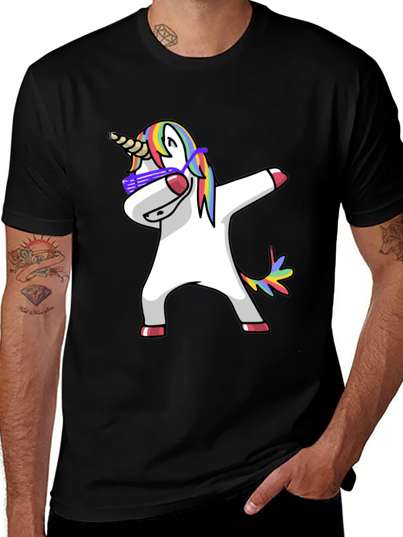 Variant 20 of Dabbing Unicorn Graphic Tee - Black T-Shirt