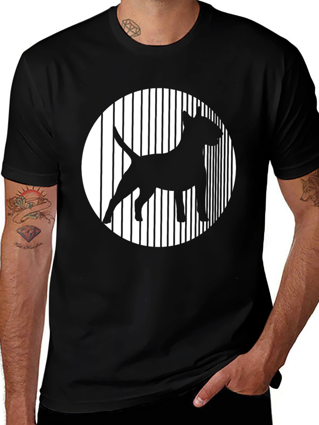 Variant 8 of Dog Silhouette Graphic Tee - Black Cotton Shirt