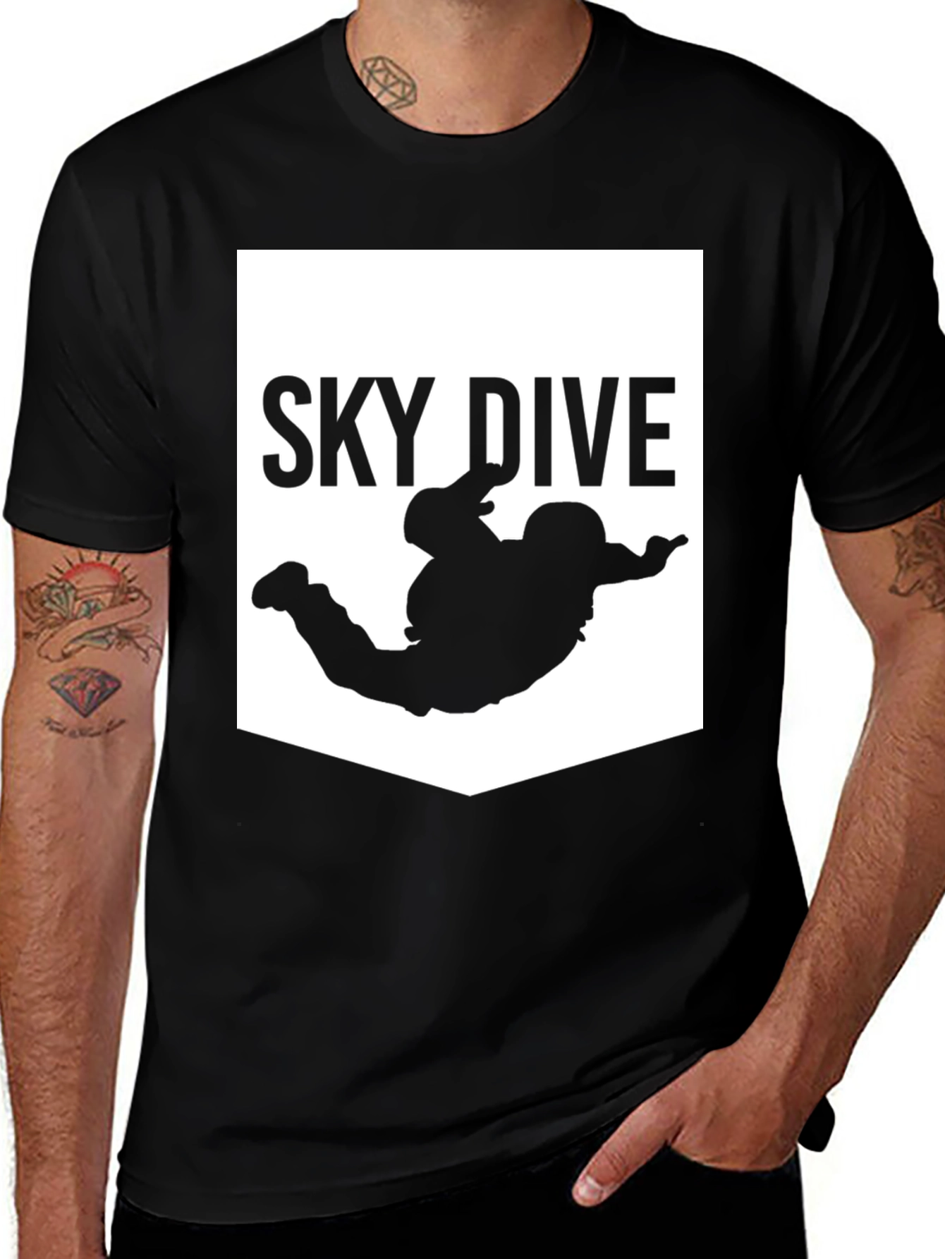 Variant 12 of Sky Dive Graphic Print T-Shirt - Black Cotton Blend