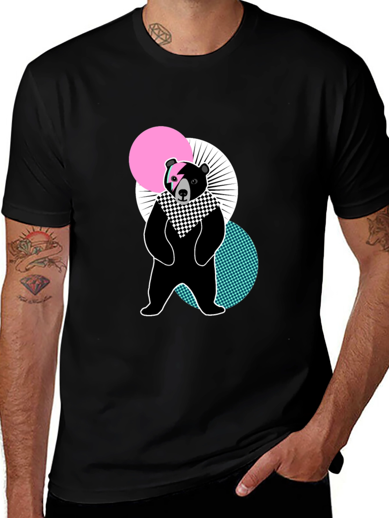 Variant 18 of Geometric Bear Graphic Black T-Shirt
