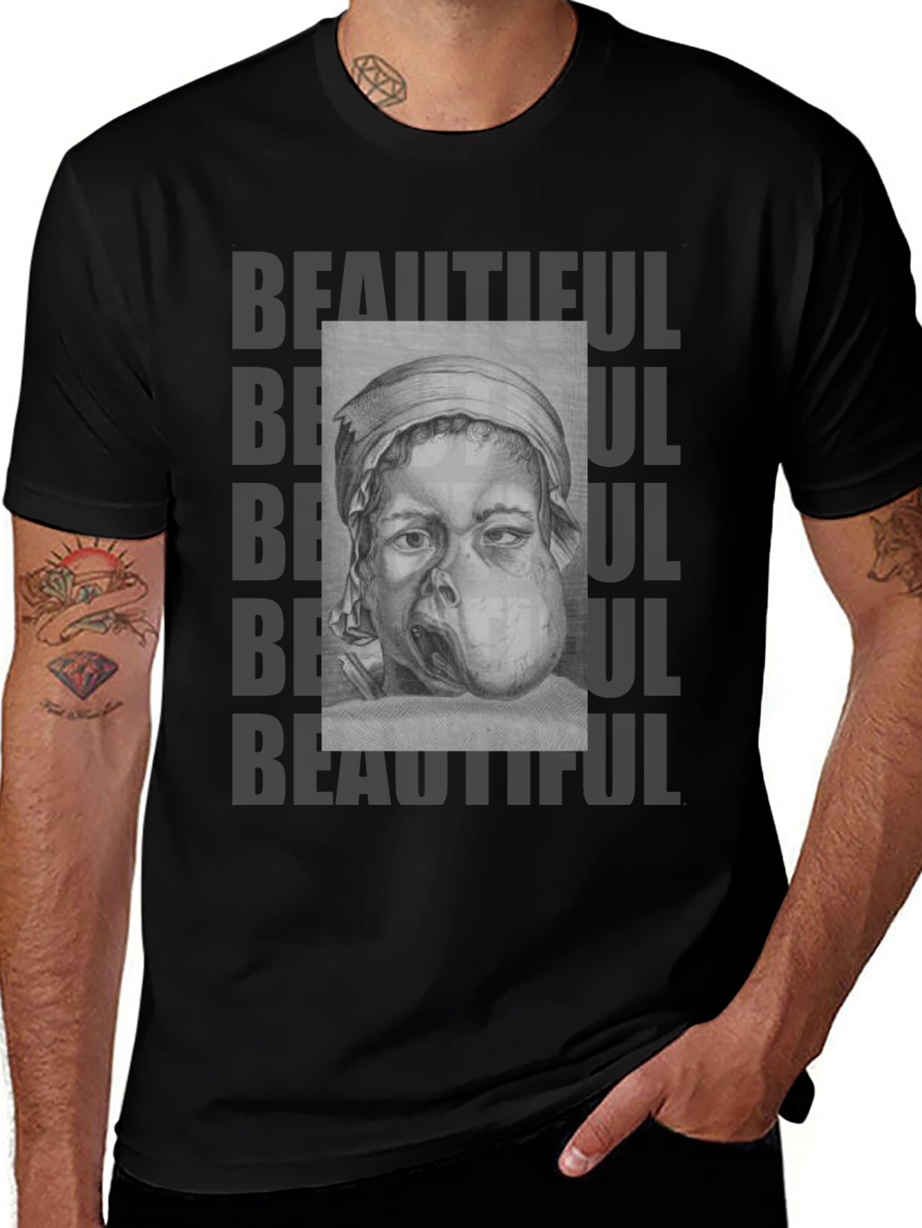 Variant 27 of Unique Graphic Tee: "Beautiful" Print