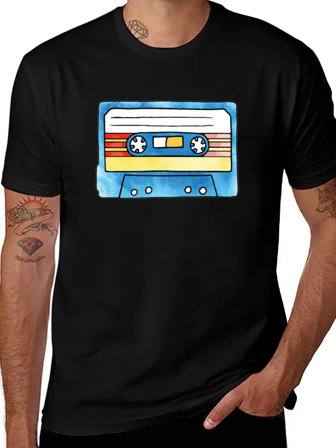 Variant 12 of Retro Cassette Tape Graphic Tee - Black Cotton T-Shirt