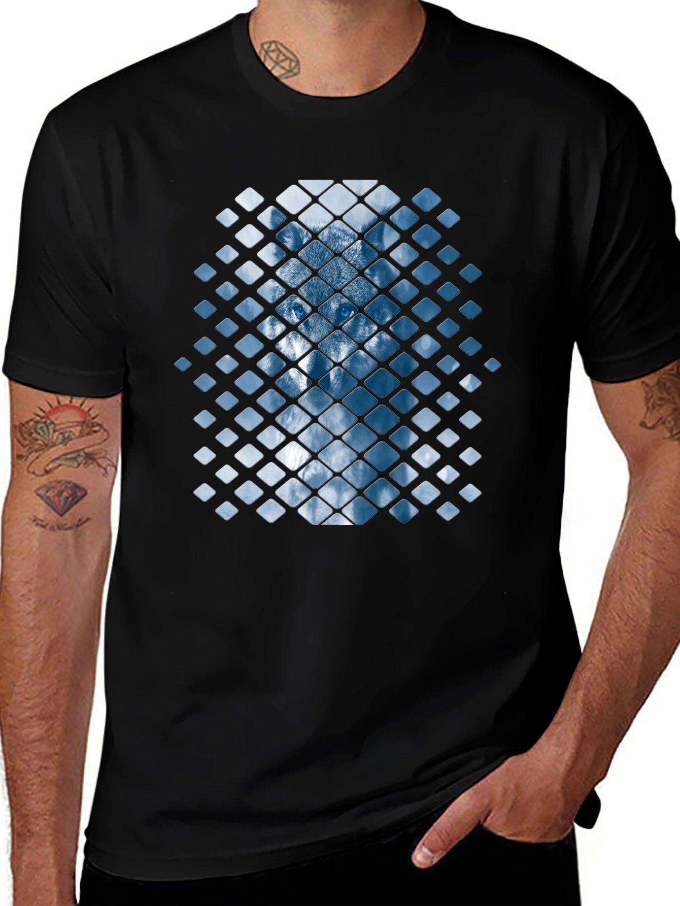 Variant 12 of Wolf Grid Graphic Tee - Black Casual T-Shirt