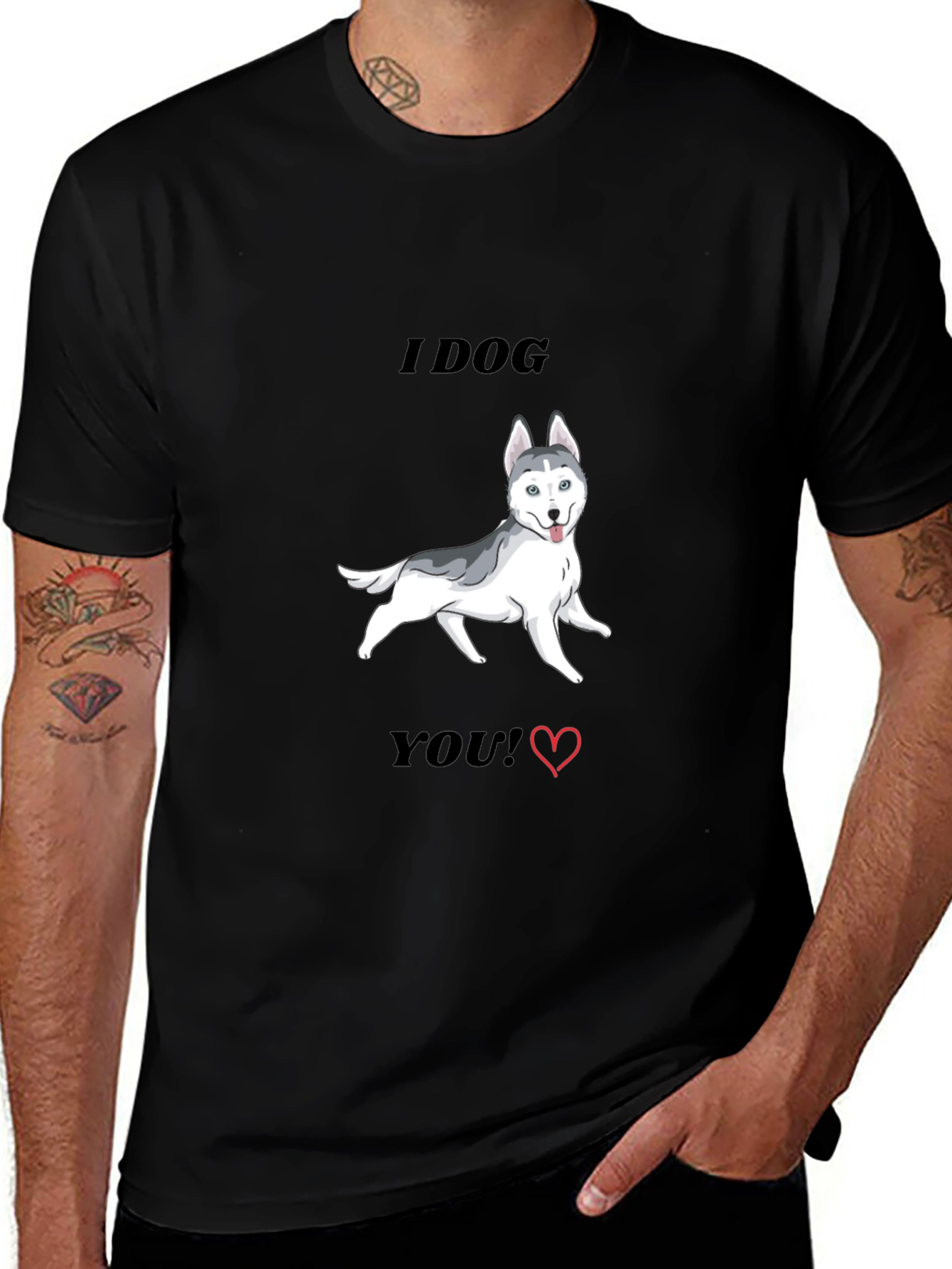 Variant 13 of I Dog You Graphic Tee - Black Cotton Husky Love Shirt
