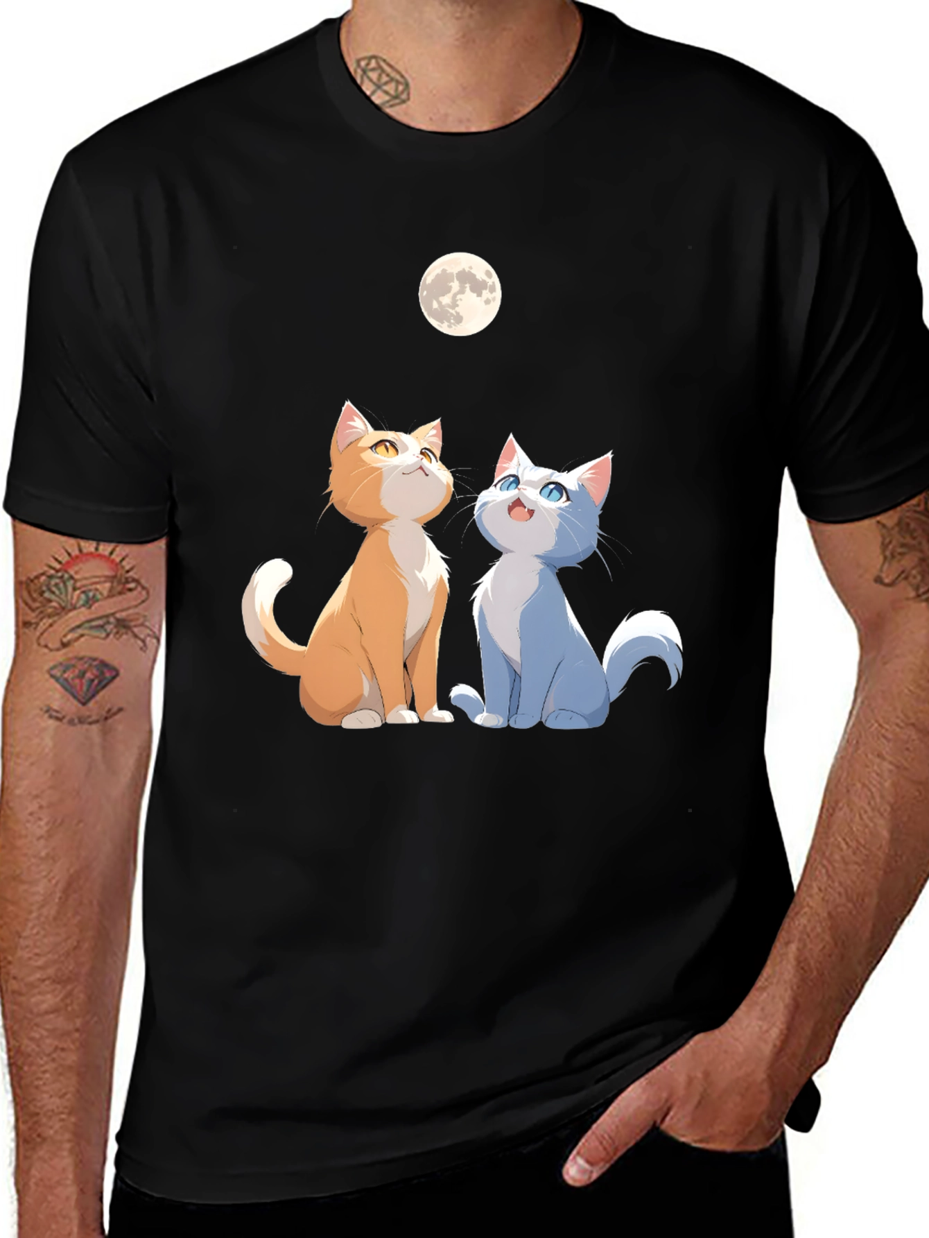 Variant 19 of Cats Under Moon Graphic Tee - Unisex Black Shirt
