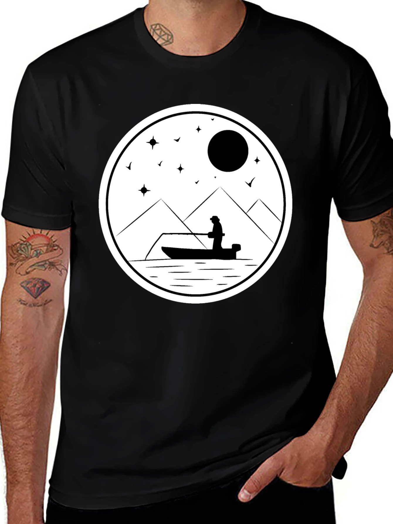 Variant 29 of Fishing Silhouette Graphic Tee - Black