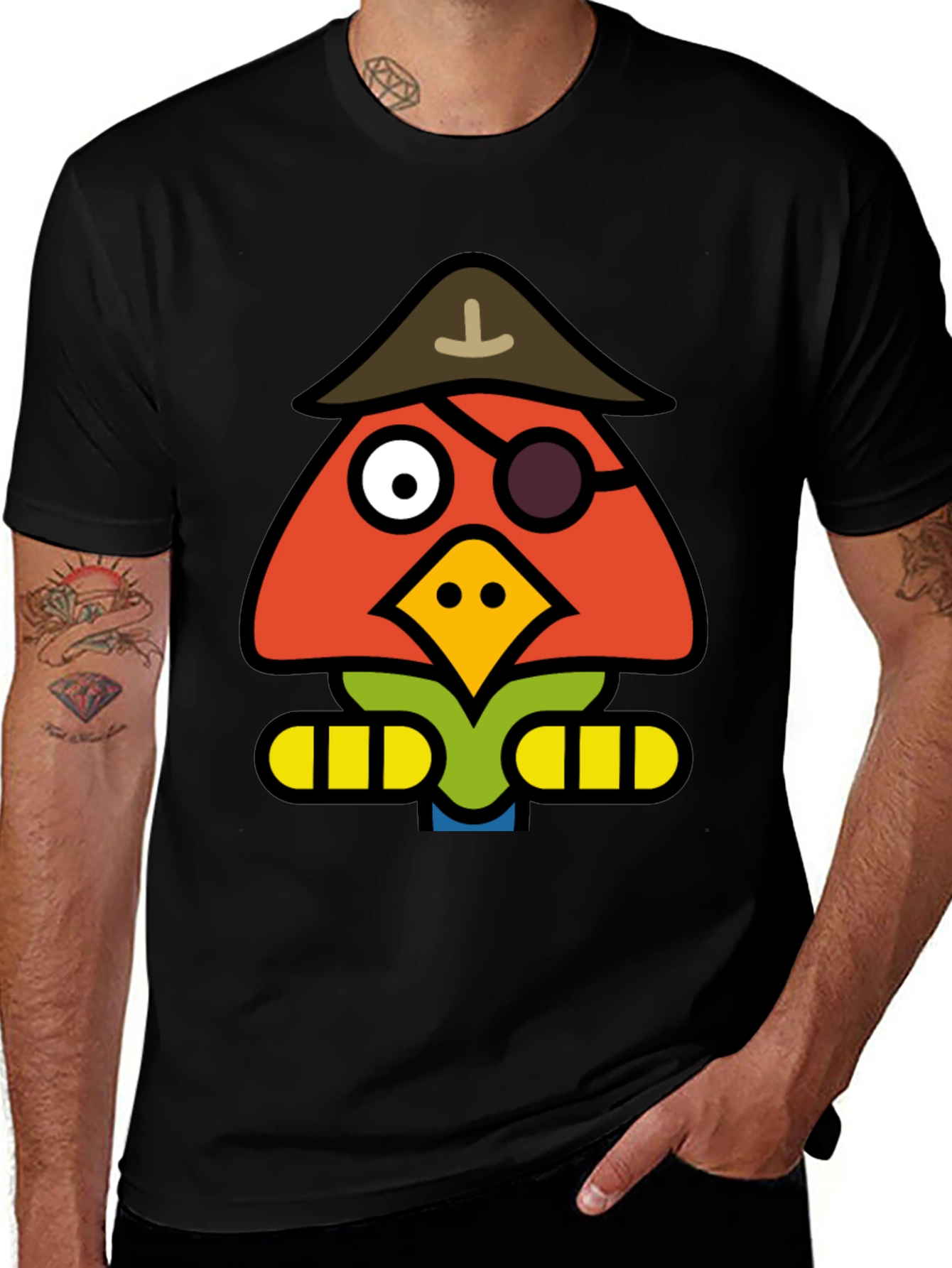 Variant 22 of Cartoon Pirate Bird Black T-Shirt