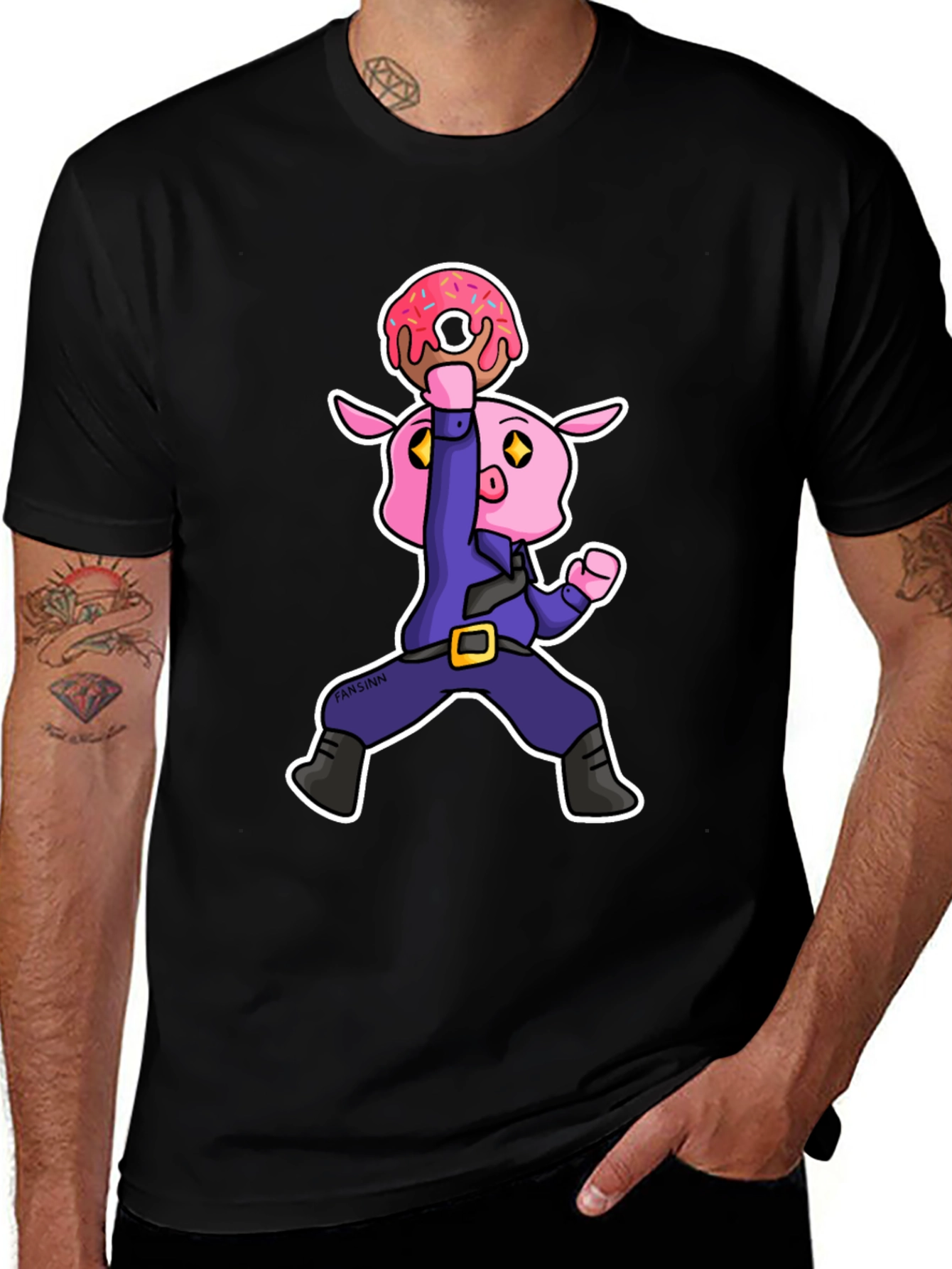 Donut Pig Graphic T-Shirt - Cartoon Style