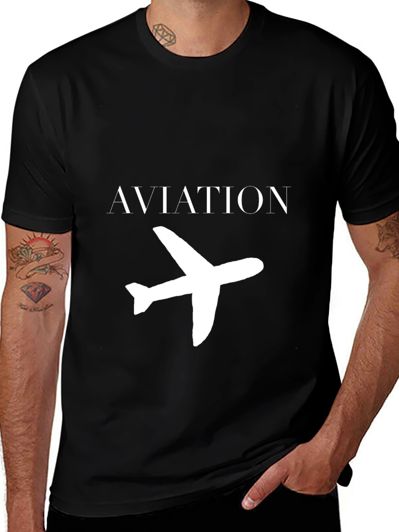 Variant 11 of Aviation Airplane Graphic Black T-Shirt