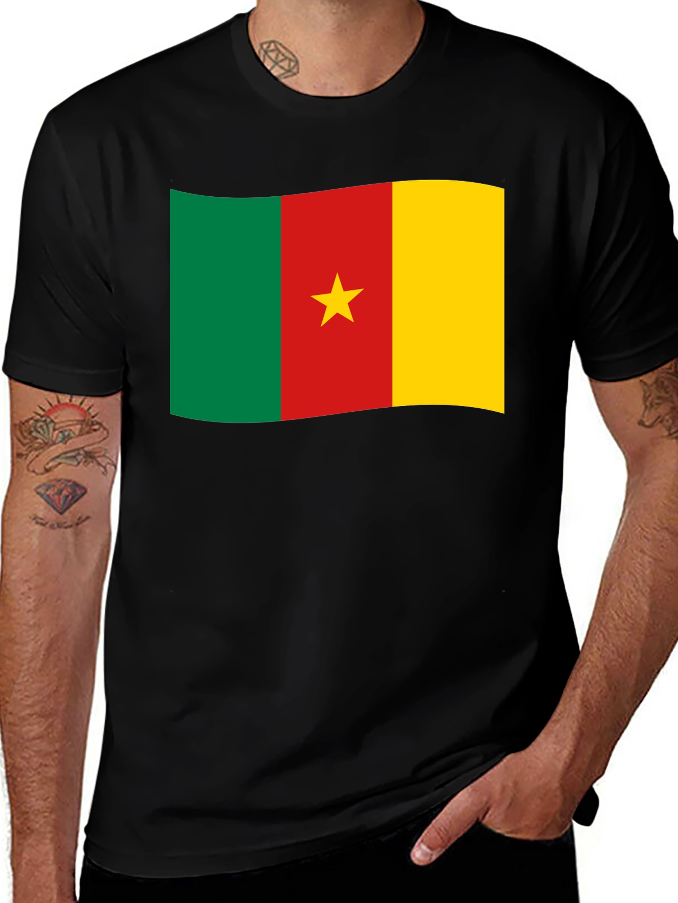 Variant 7 of Cameroon Flag T-Shirt - Black Cotton Tee