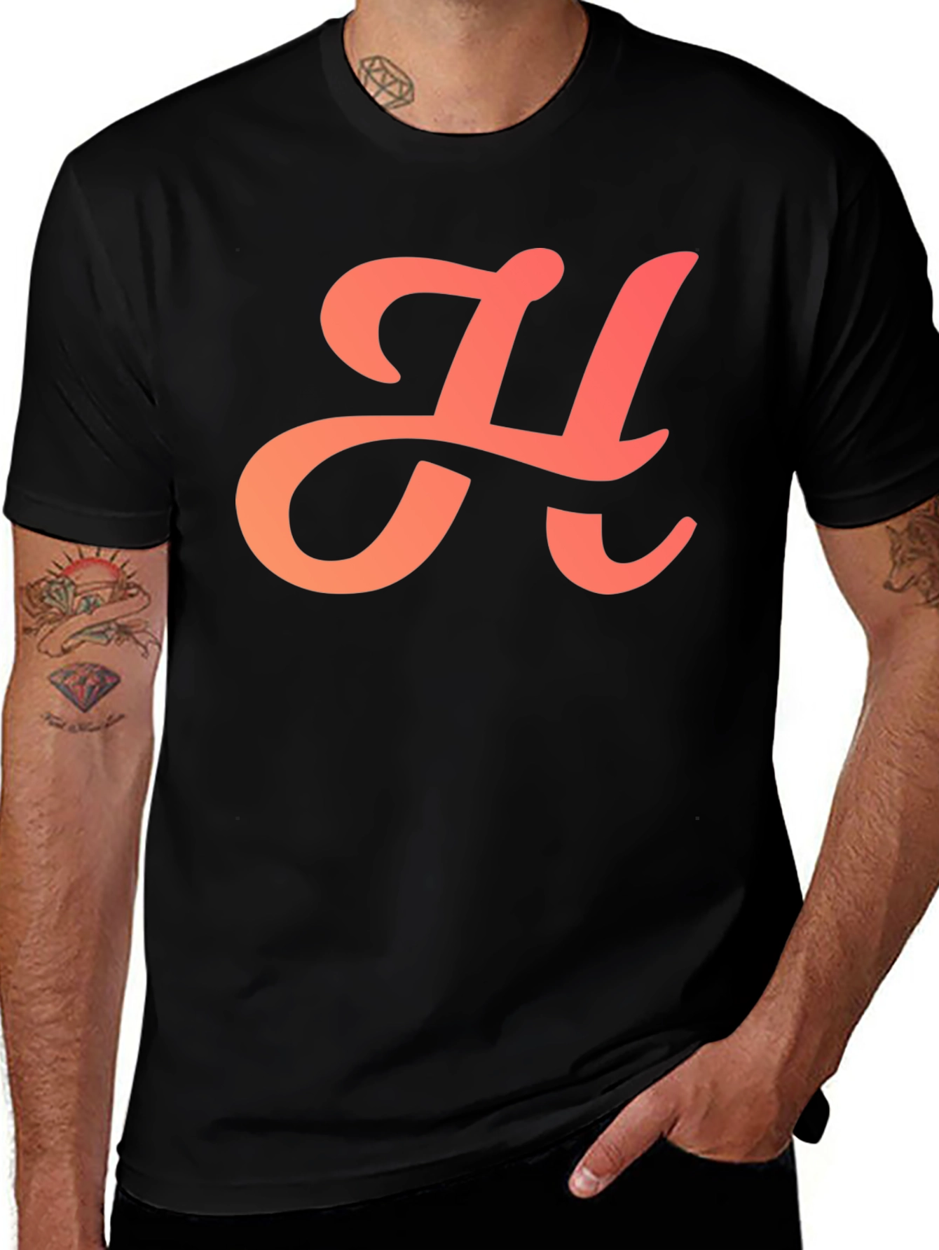 Initial "H" Stylish Black T-Shirt