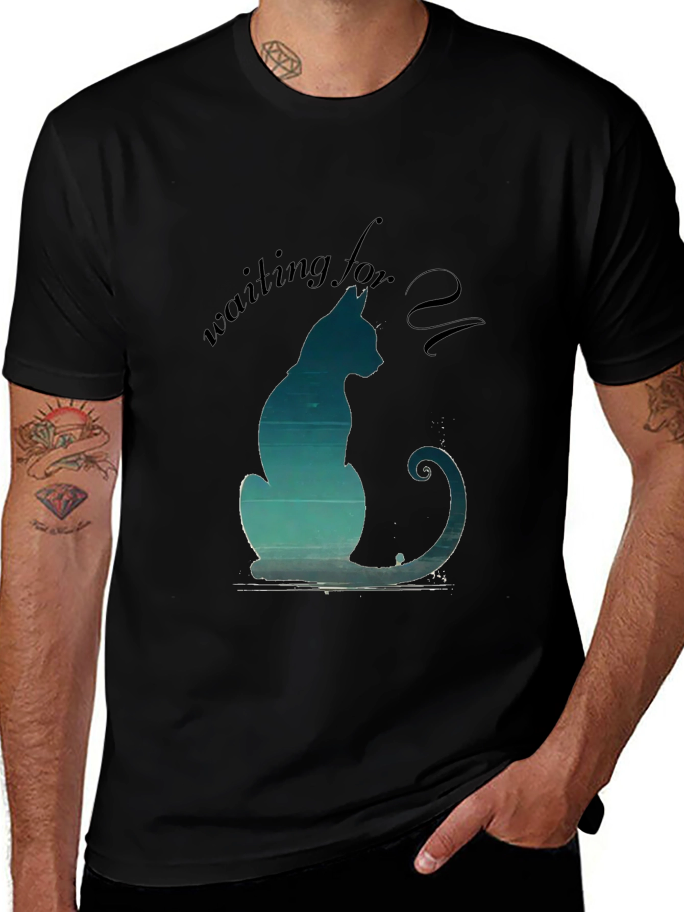 Waiting Cat Graphic Print Men's T-Shirt