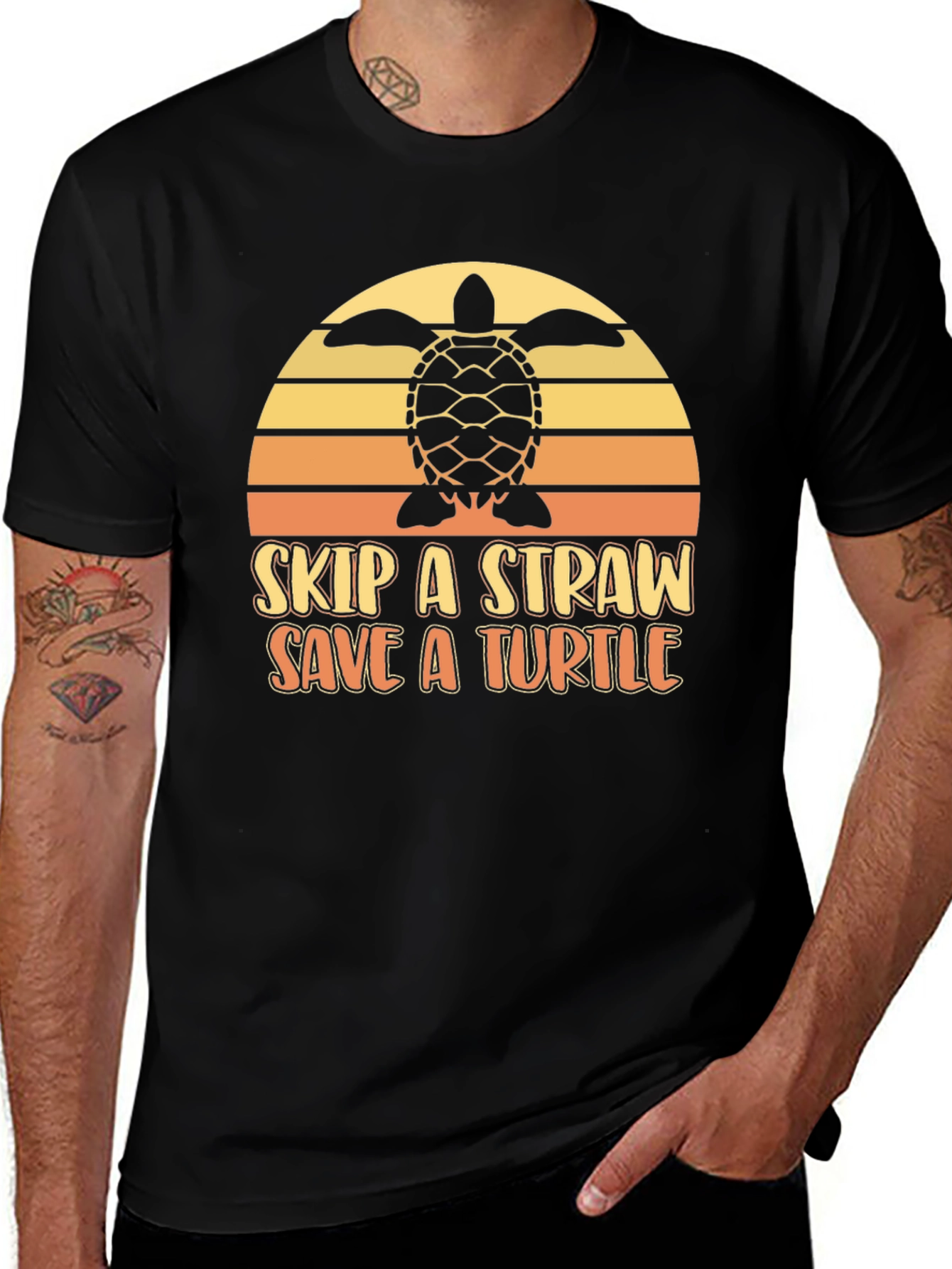Variant 26 of Skip a Straw, Save a Turtle Black Graphic Tee