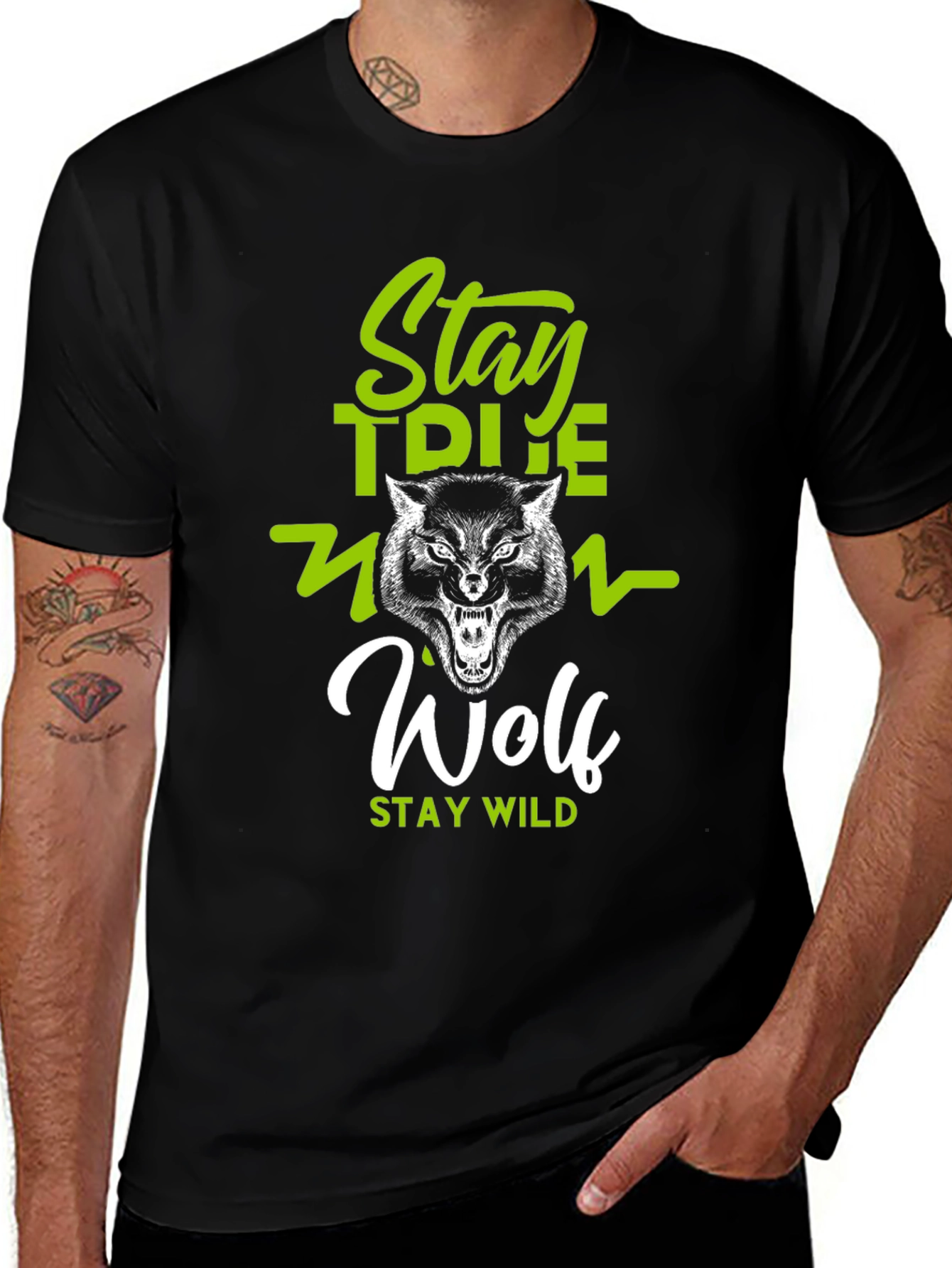 Variant 9 of Stay True Wolf T-Shirt - Men's Wild Style Graphic Tee
