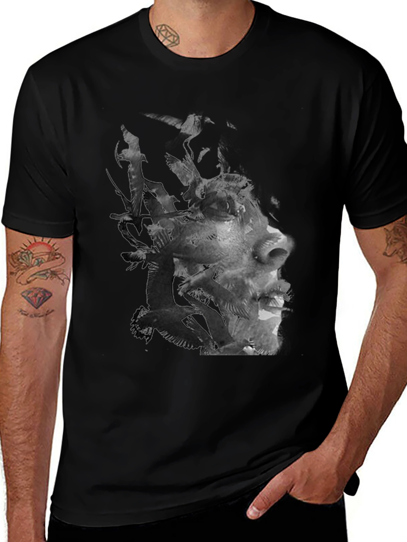 Variant 24 of Abstract Face Graphic Men's Black T-Shirt