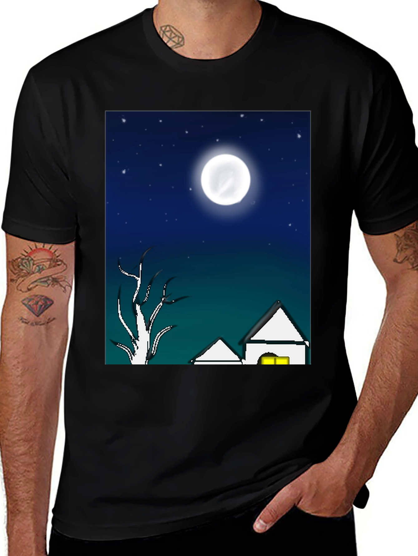 Eerie Night Scene Black T-Shirt