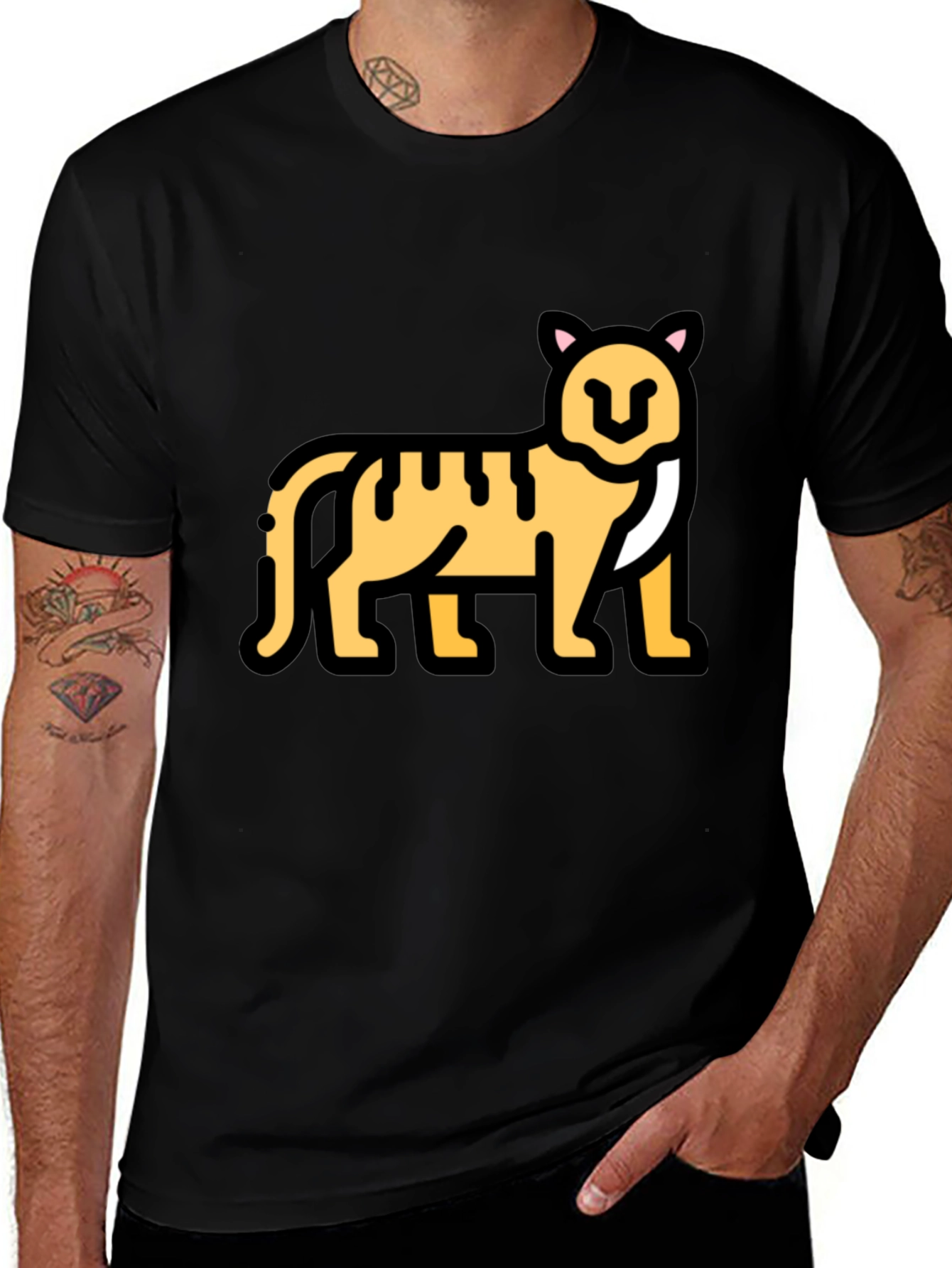 Variant 25 of Black T-Shirt with Tiger Cartoon Graphic