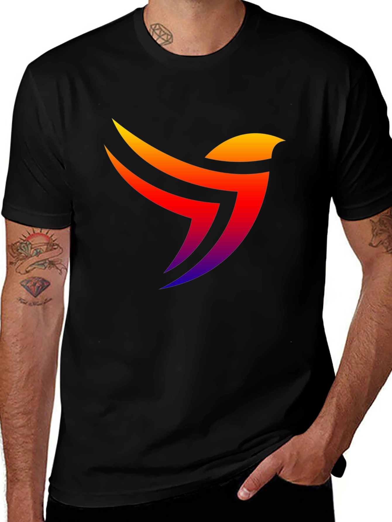 Variant 11 of Men's Black Graphic Tee - Abstract Bird Design