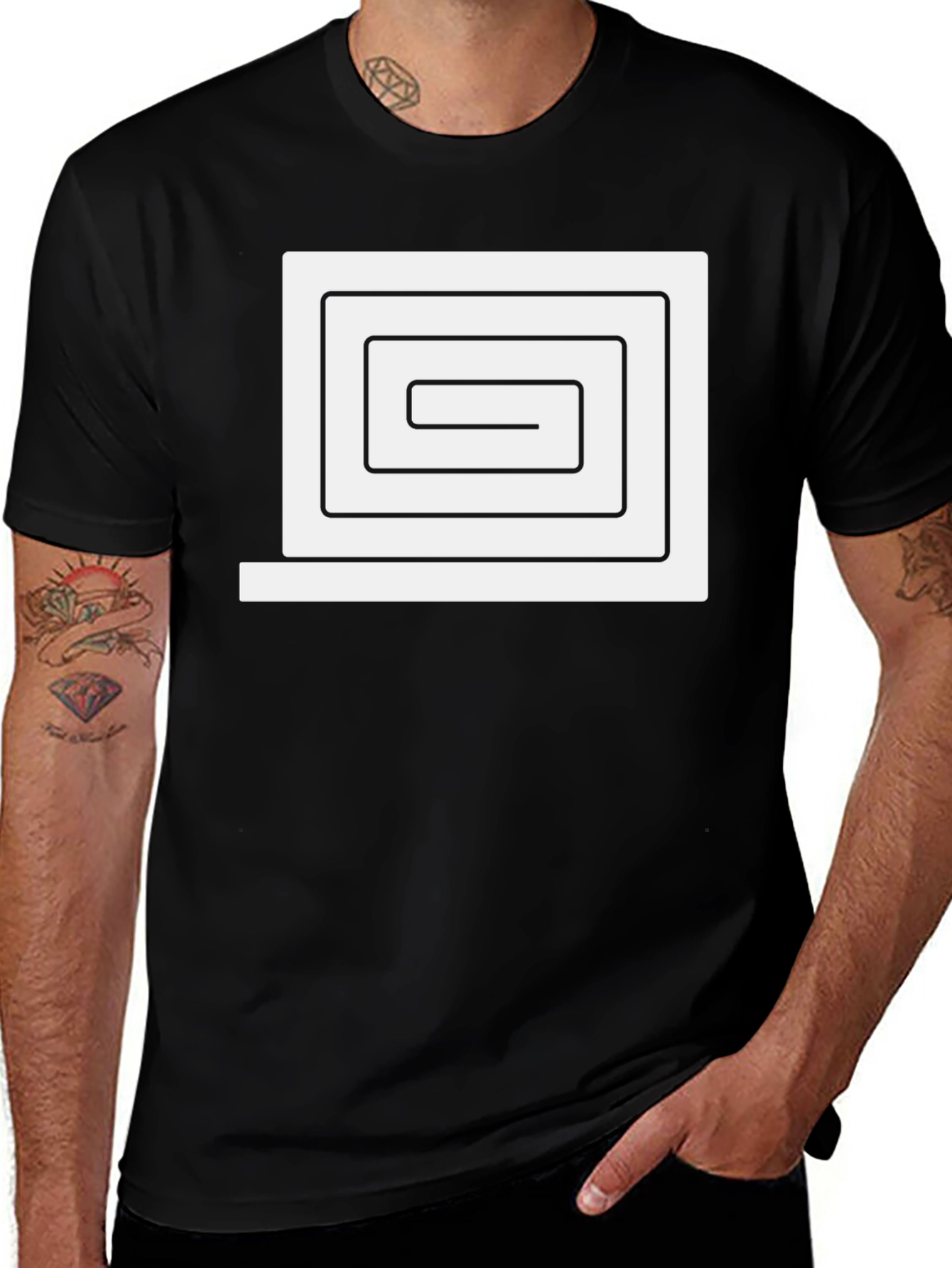 Variant 9 of Modern Maze Graphic Tee - Black Cotton Blend