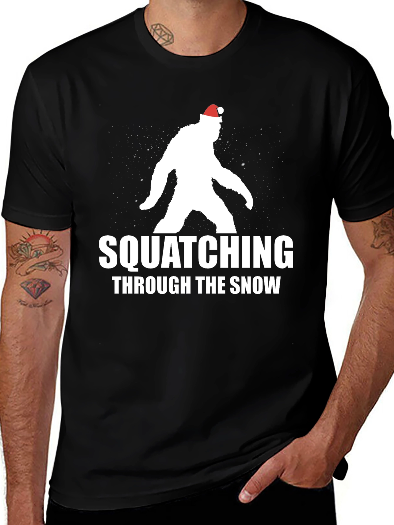 Squatching Through The Snow Bigfoot Santa Hat T-Shirt